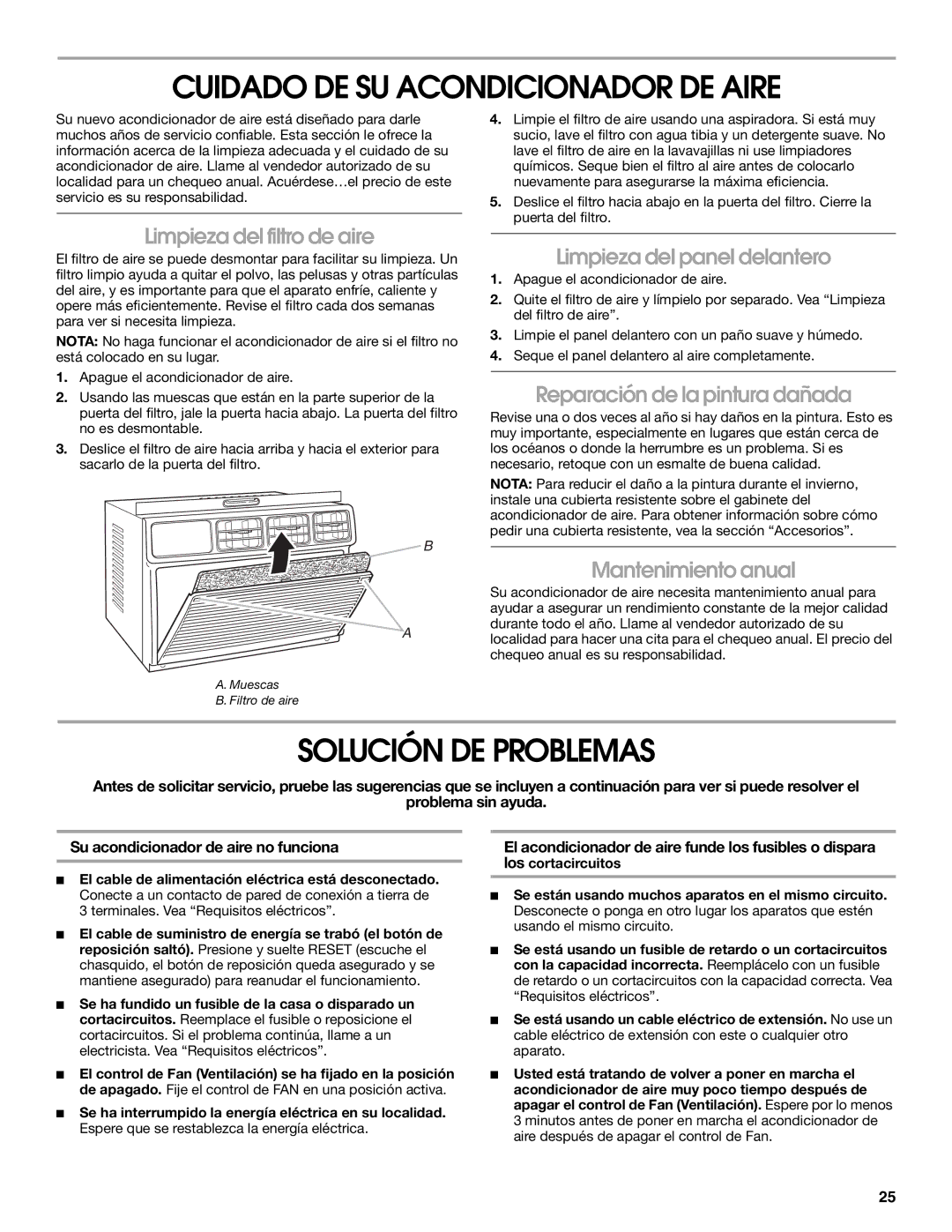 Whirlpool ACE082XR0 manual Cuidado DE SU Acondicionador DE Aire, Solución DE Problemas 