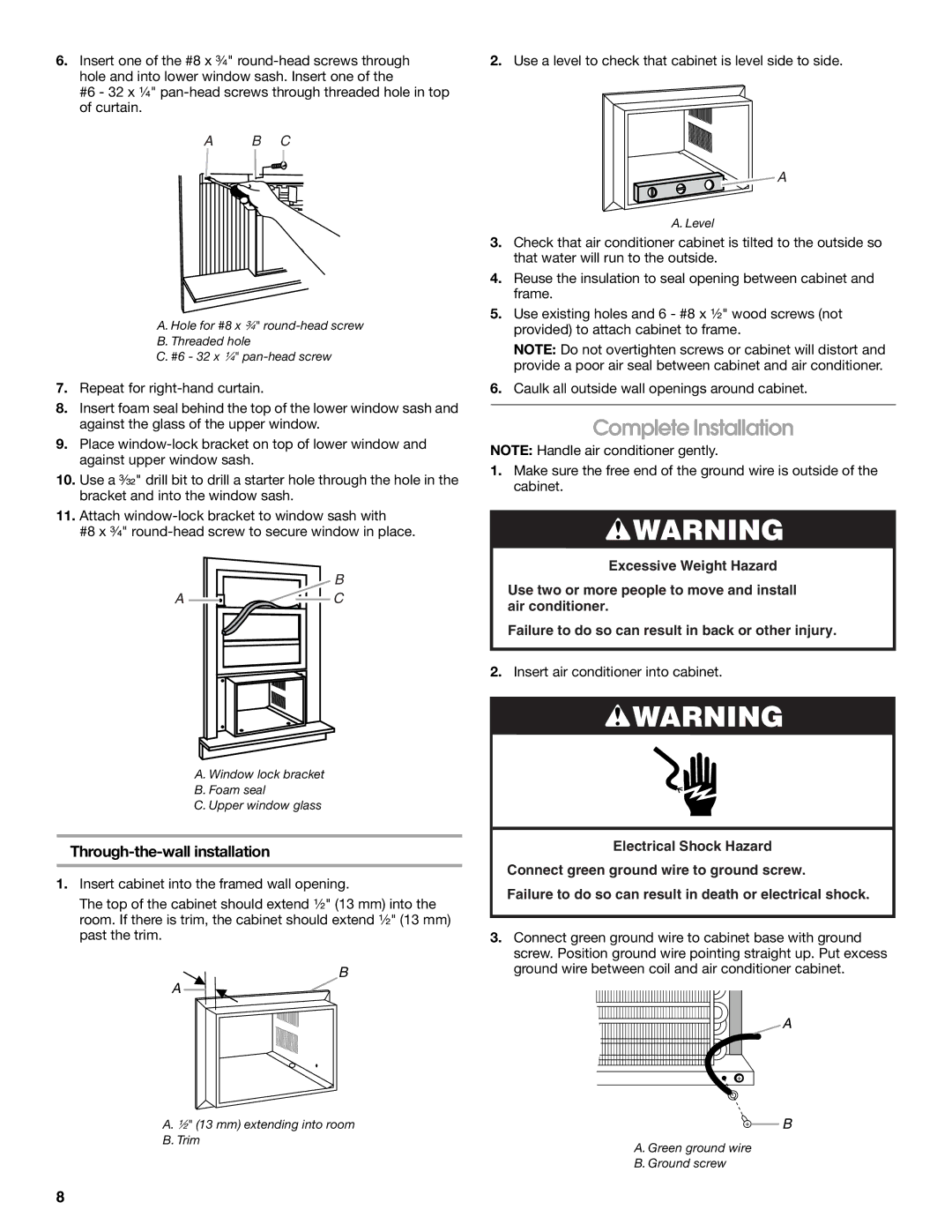 Whirlpool ACE082XR0 manual Complete Installation 