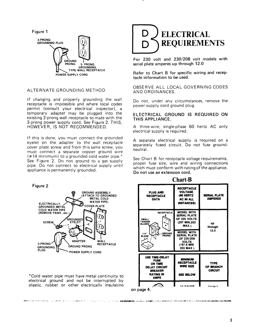 Whirlpool ACE094XM0 manual Chart-B, Alternate Grounding Method 