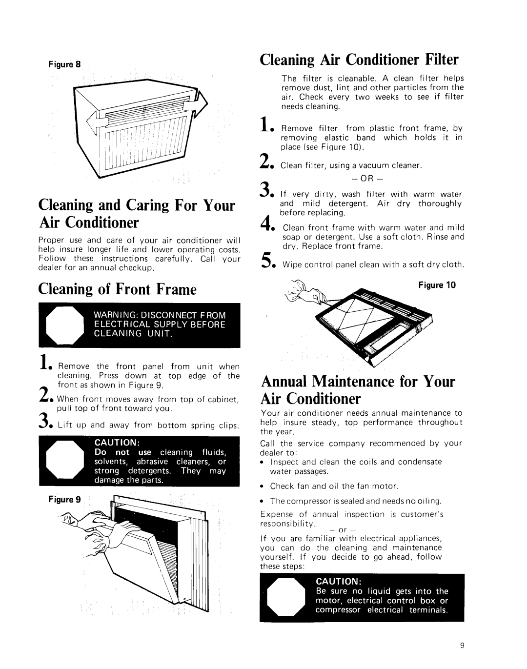 Whirlpool ACE094XM0 manual Cleaning Air Conditioner Filter 