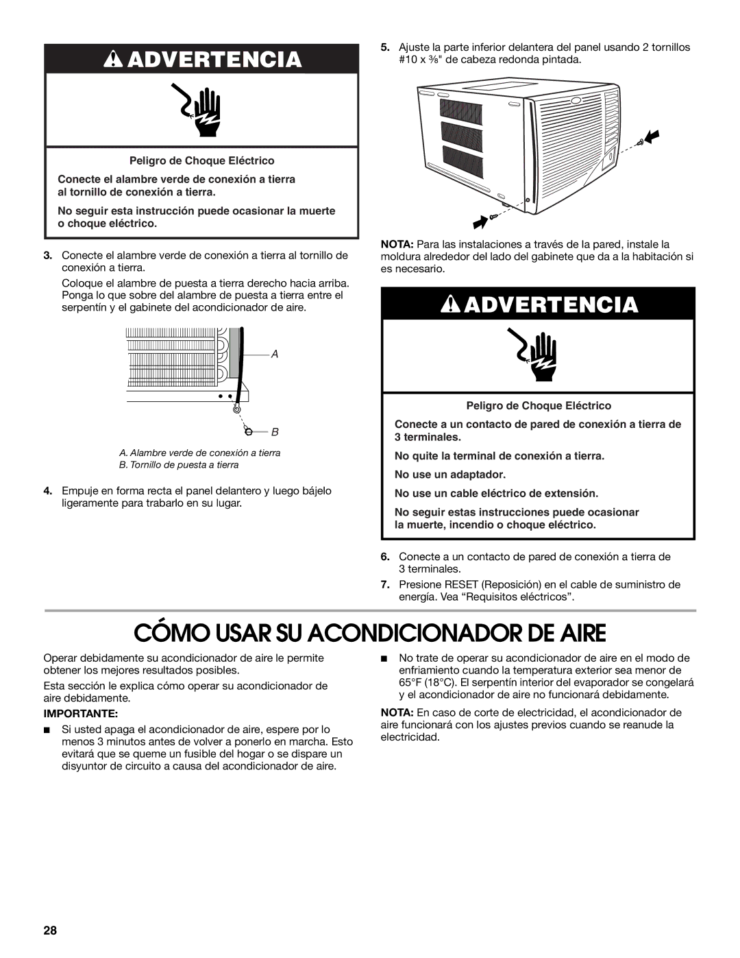 Whirlpool ACE184PT0 manual Cómo Usar SU Acondicionador DE Aire, Importante 