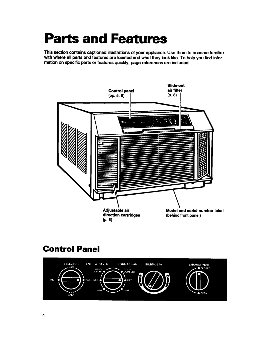 Whirlpool ACE184XD0 warranty Parts and Features 