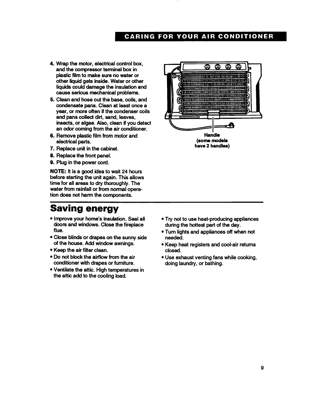 Whirlpool ACE184XD0 warranty Saving energy 