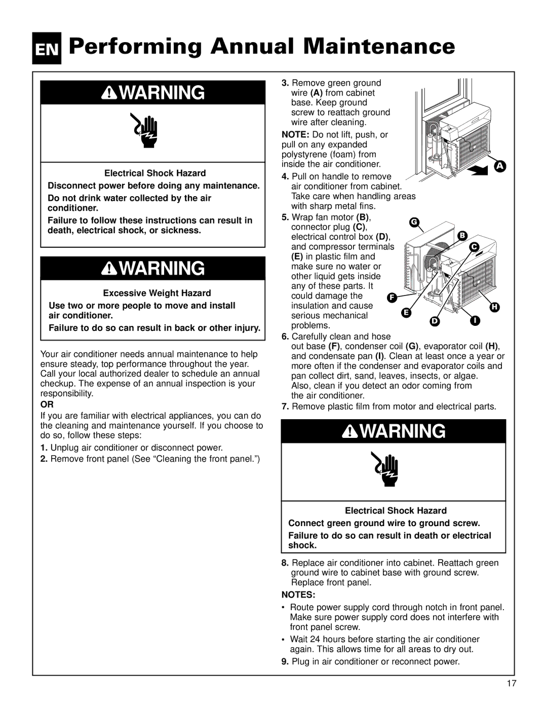 Whirlpool ACE184XL0 manual EN Performing Annual Maintenance 