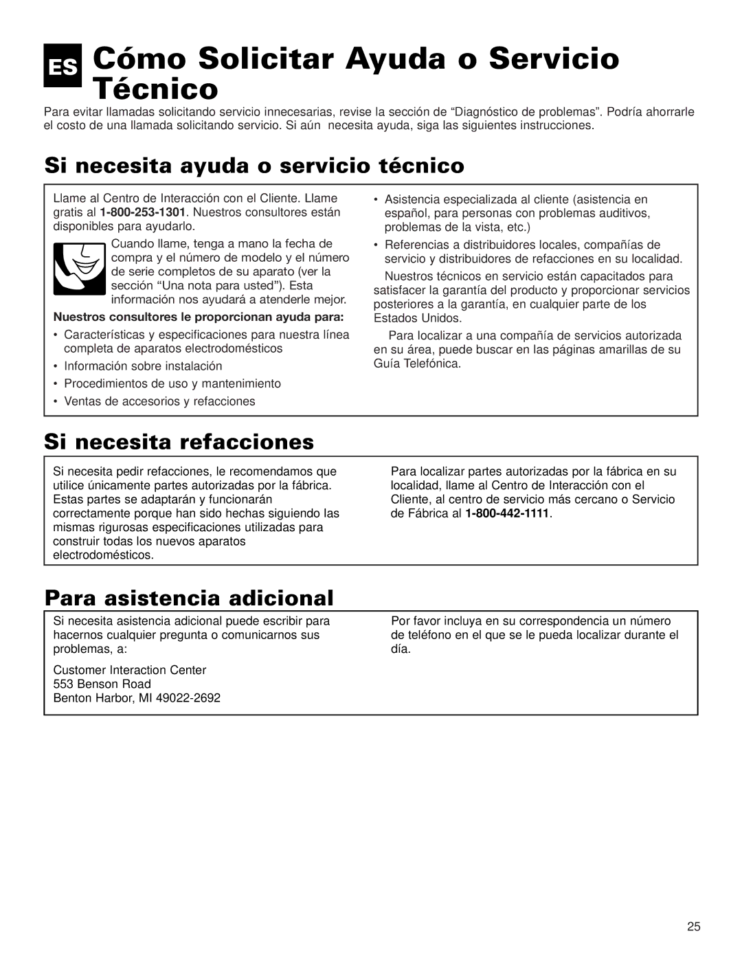 Whirlpool ACE184XL0 manual ES Cómo Solicitar Ayuda o Servicio Técnico, Si necesita ayuda o servicio técnico 