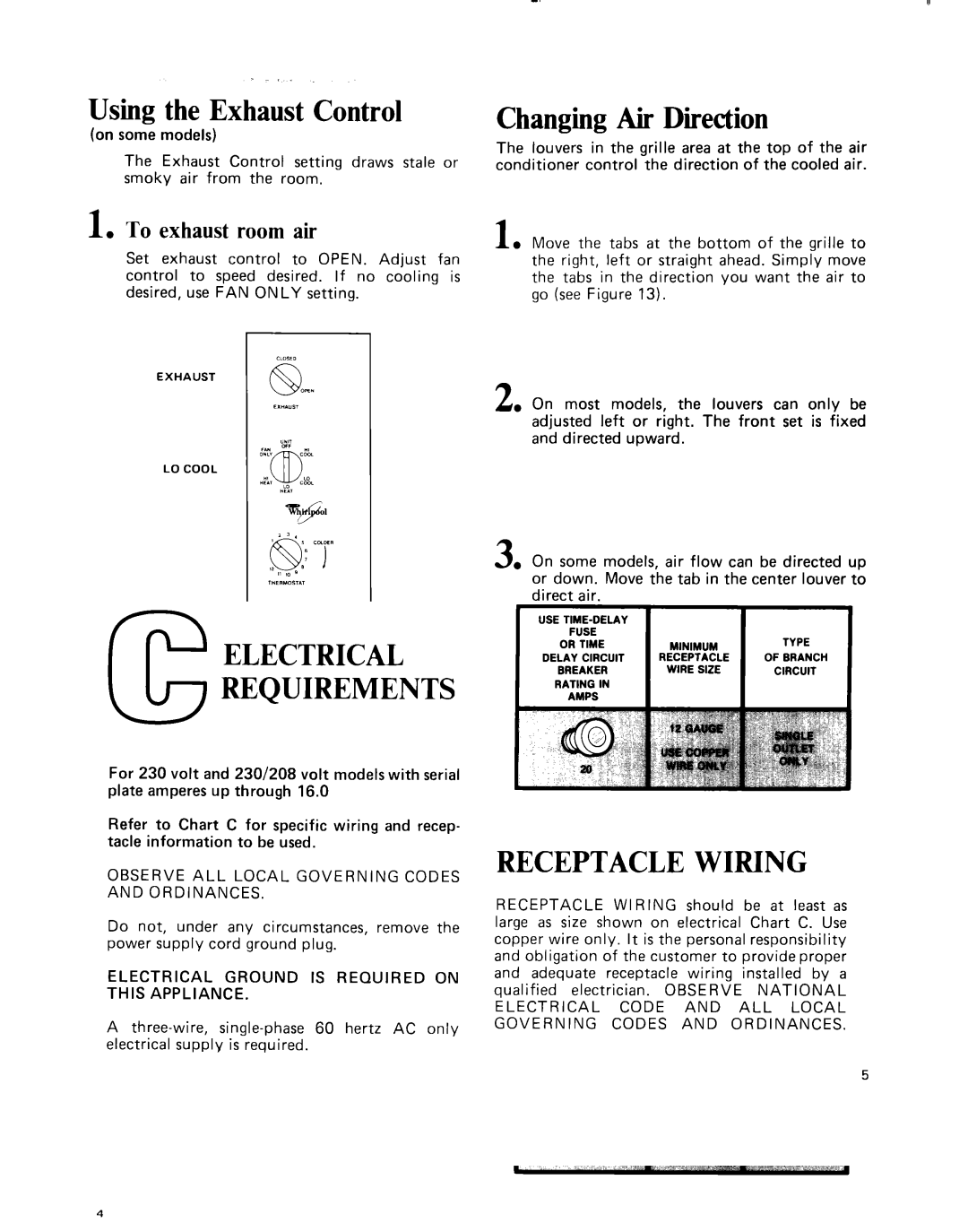 Whirlpool ACE184XM0 manual Using the Exhaust Control, Fan 