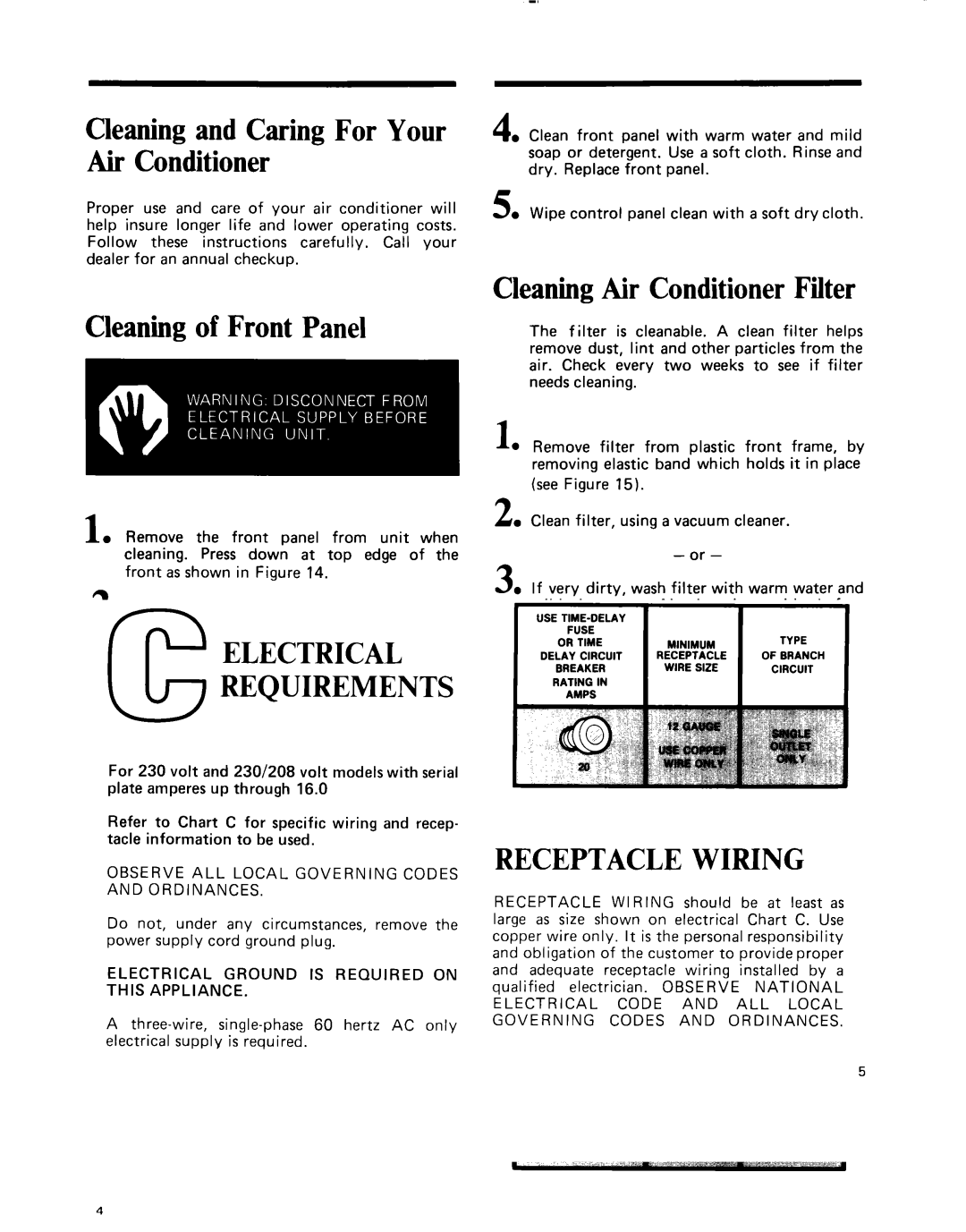 Whirlpool ACE184XM0 Cleaningand Caring For Your Air Conditioner, Cleaningof Front Panel, CleaningAir Conditioner Filter 