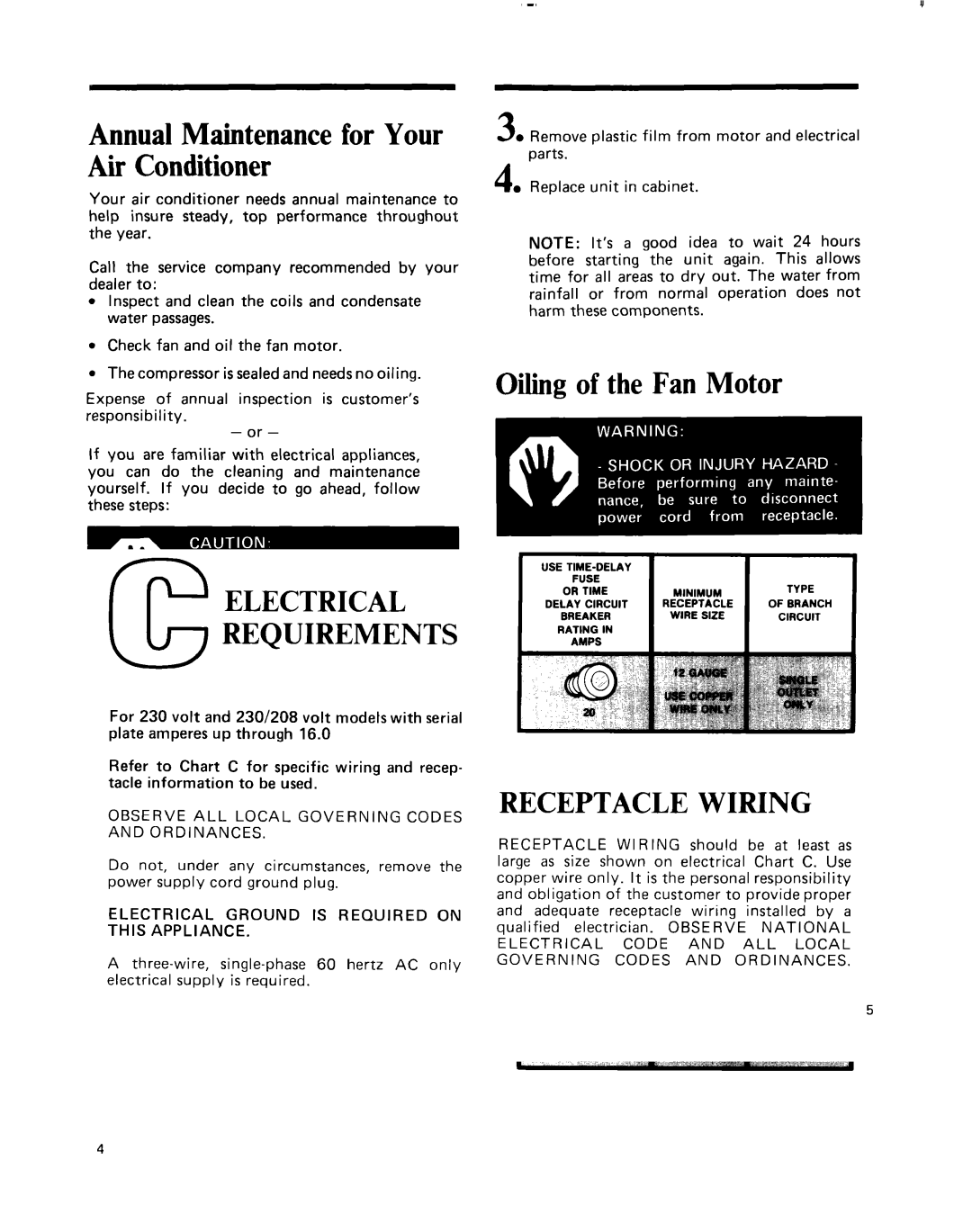 Whirlpool ACE184XM0 manual Annual Maintenance for Your Air Conditioner, Oiling of the Fan Motor 