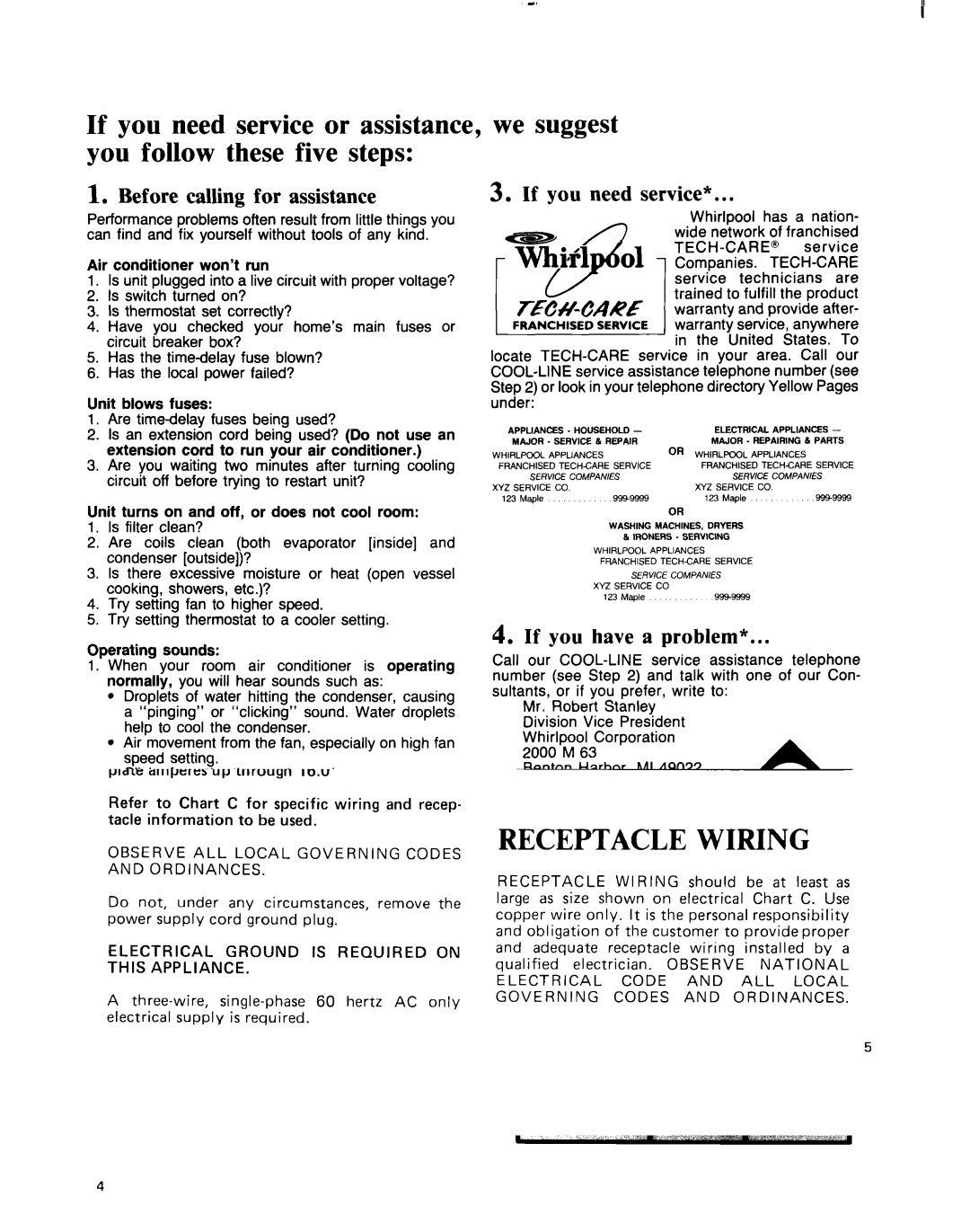 Whirlpool ACE184XM0 manual Before calling for assistance 