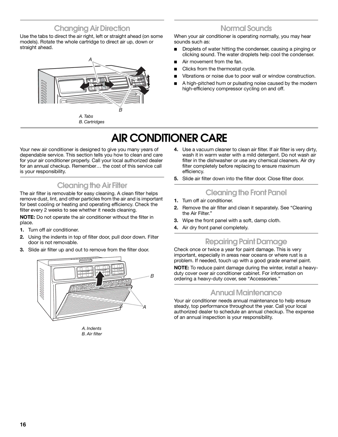 Whirlpool ACE184XR0 manual AIR Conditioner Care 