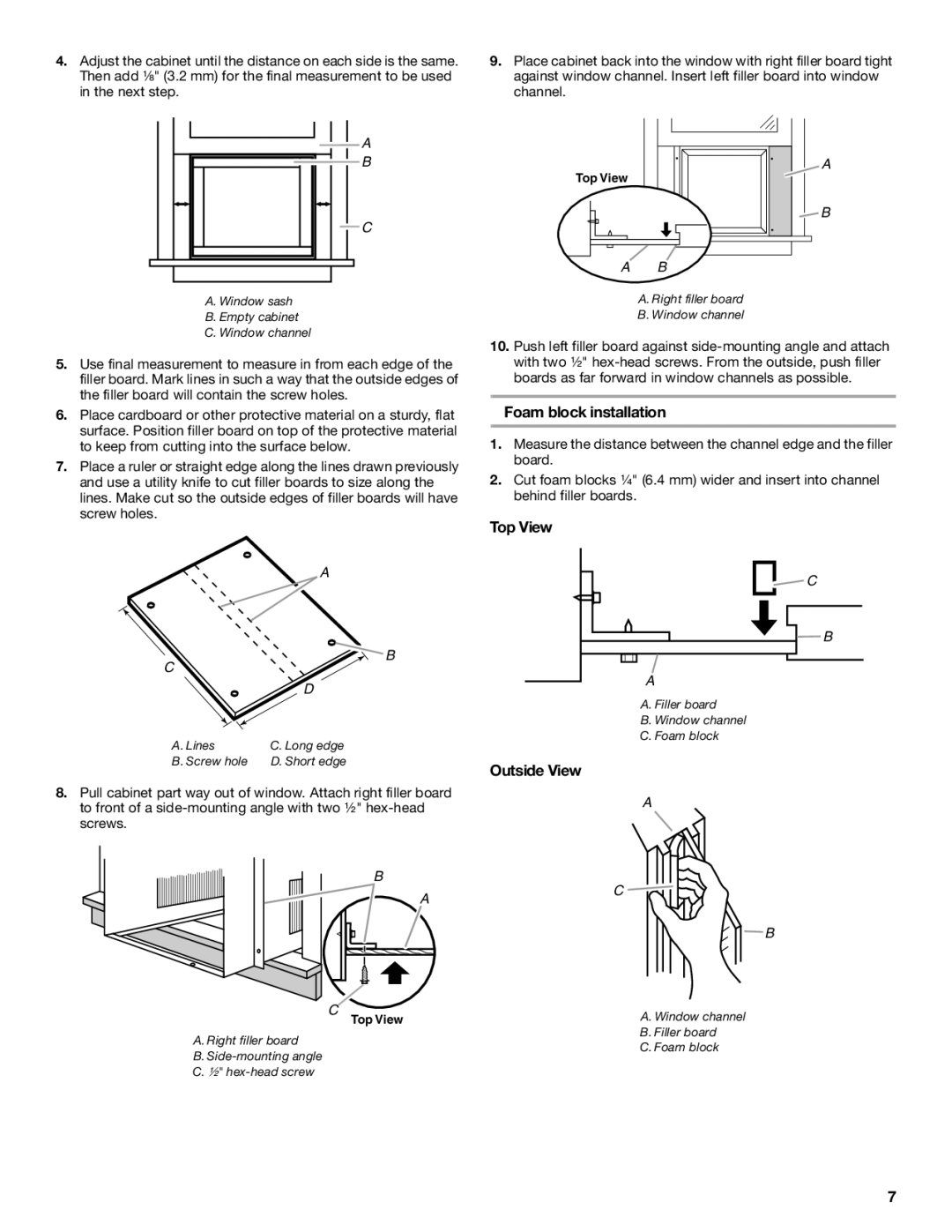 Whirlpool ACE184XR0 manual Foam block installation, Top View, Outside View 