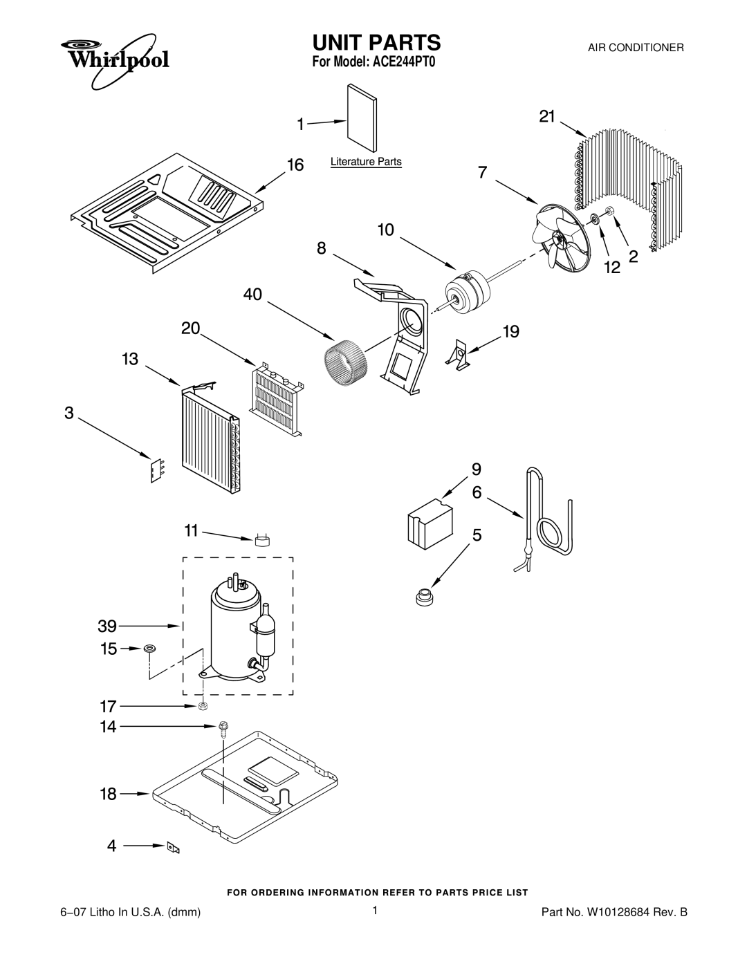 Whirlpool ACE244PT0 manual Unit Parts 