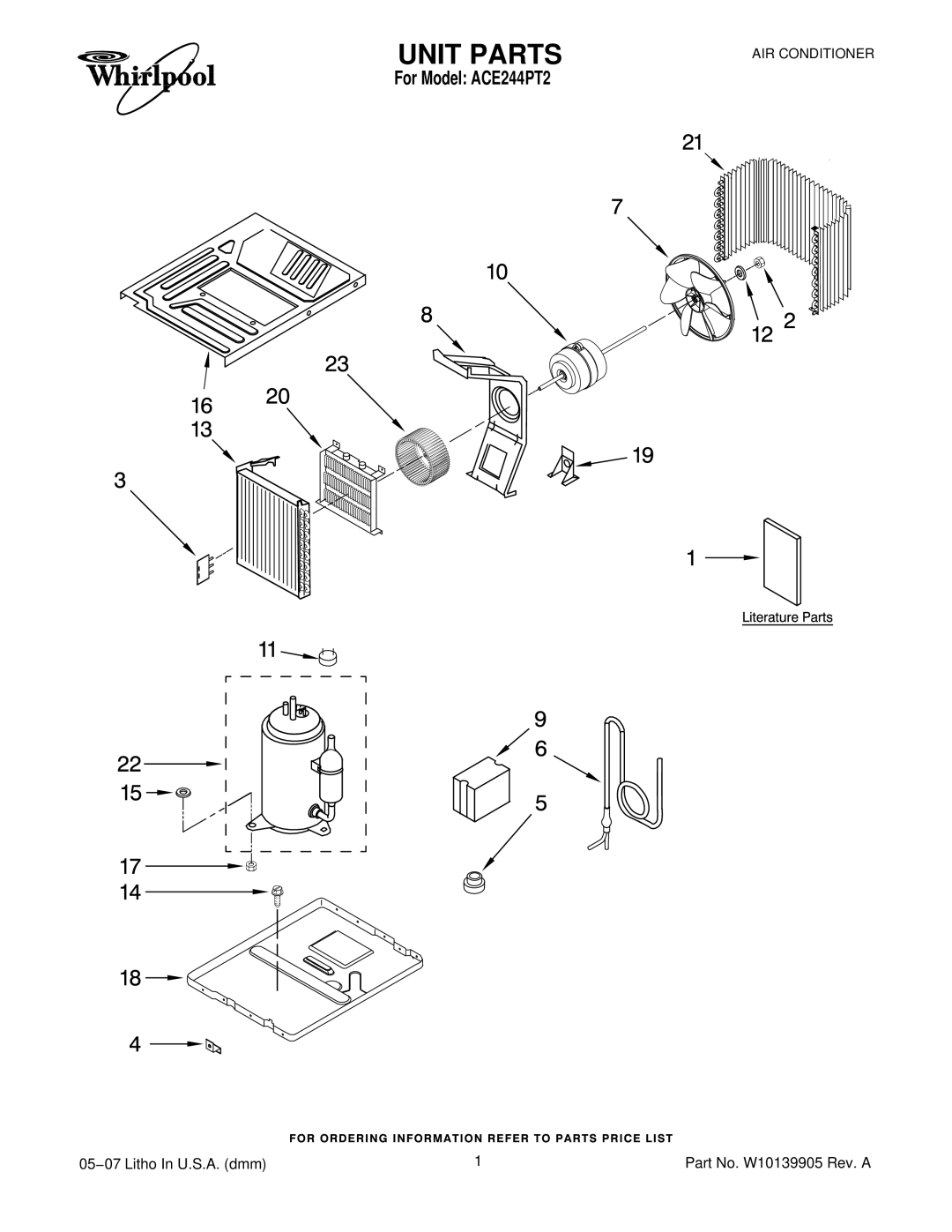 Whirlpool ACE244PT2 manual Unit Parts 