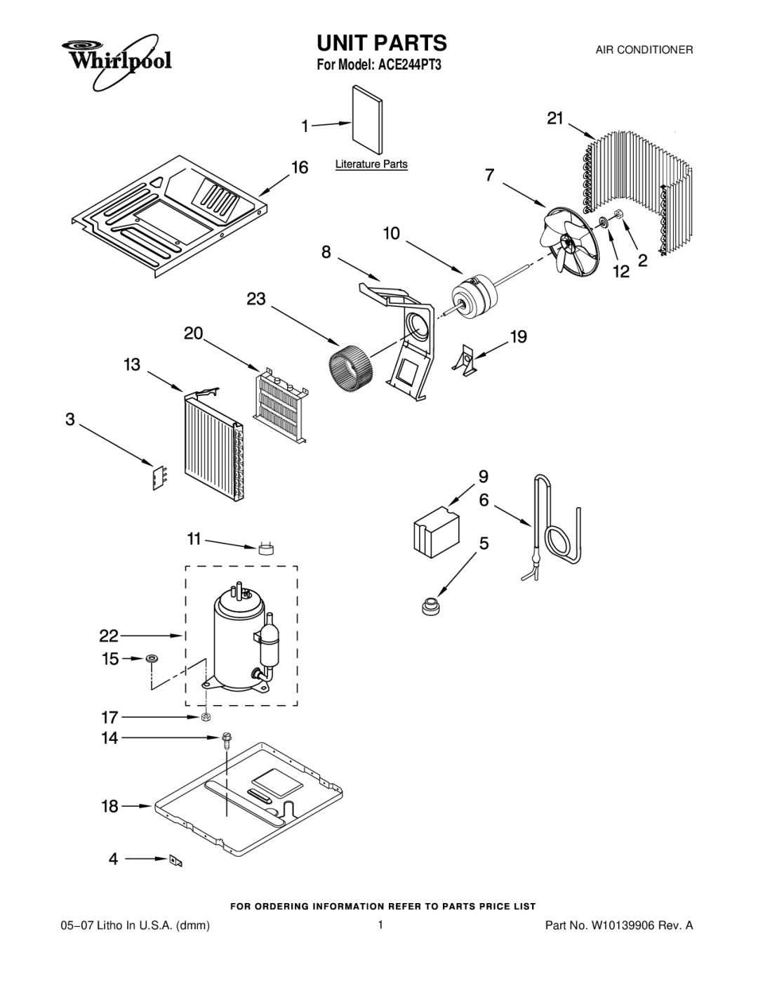 Whirlpool ACE244PT3 manual Unit Parts 