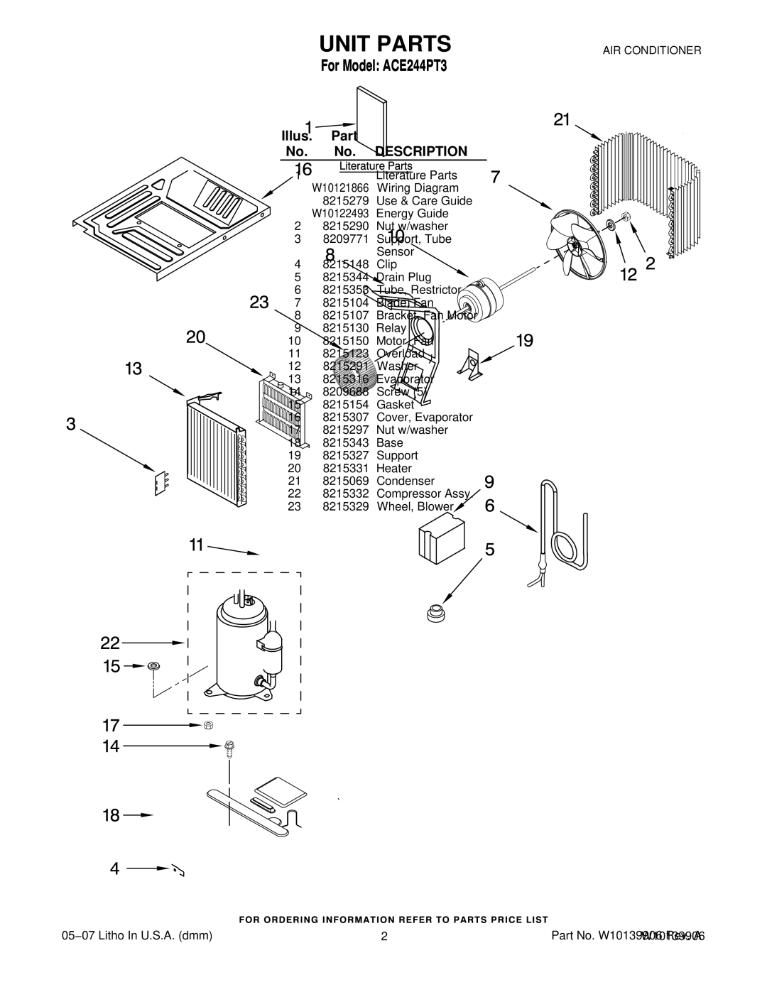 Whirlpool ACE244PT3 manual Illus. Part No. No. Description 