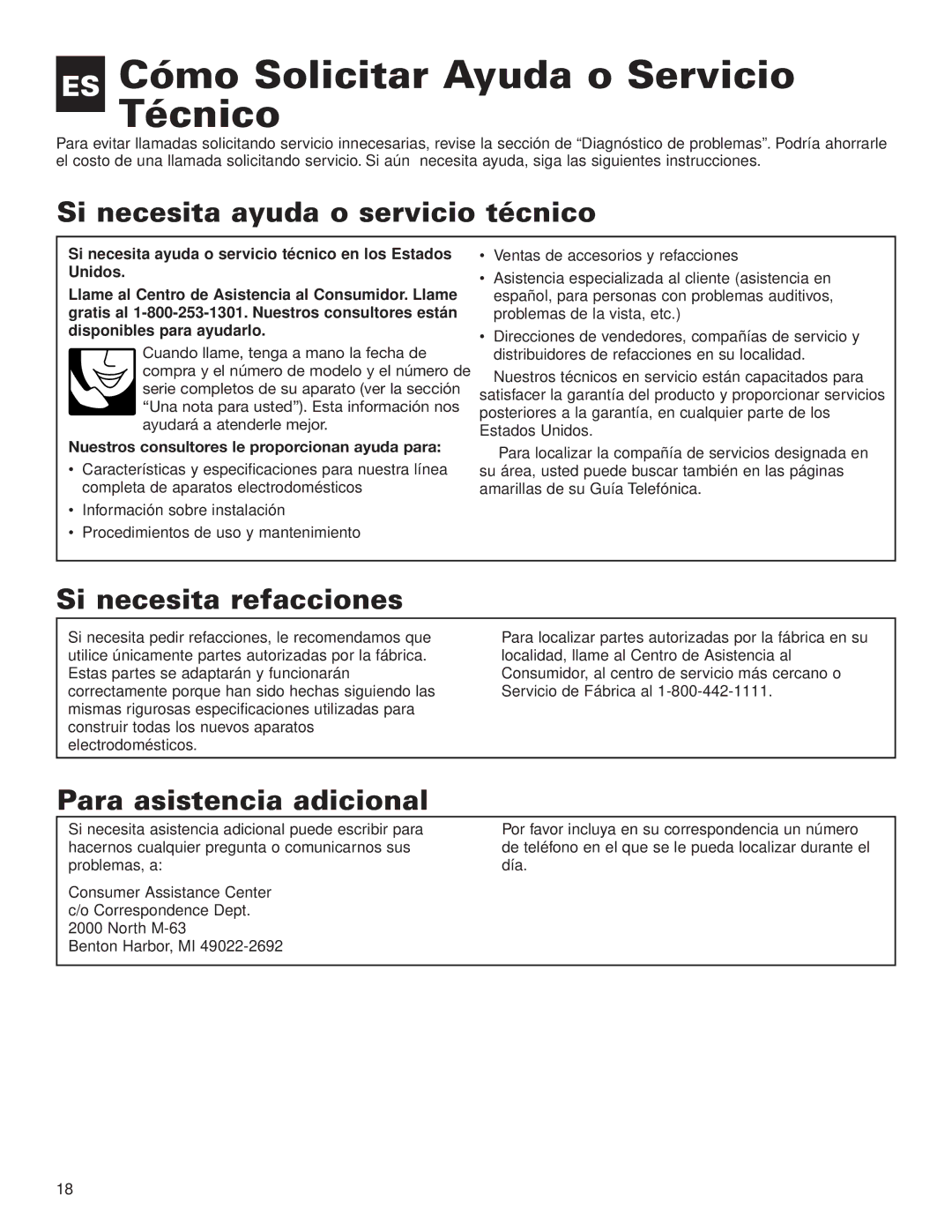 Whirlpool ACG052XJ0 manual ES Cómo Solicitar Ayuda o Servicio Técnico, Si necesita ayuda o servicio técnico 