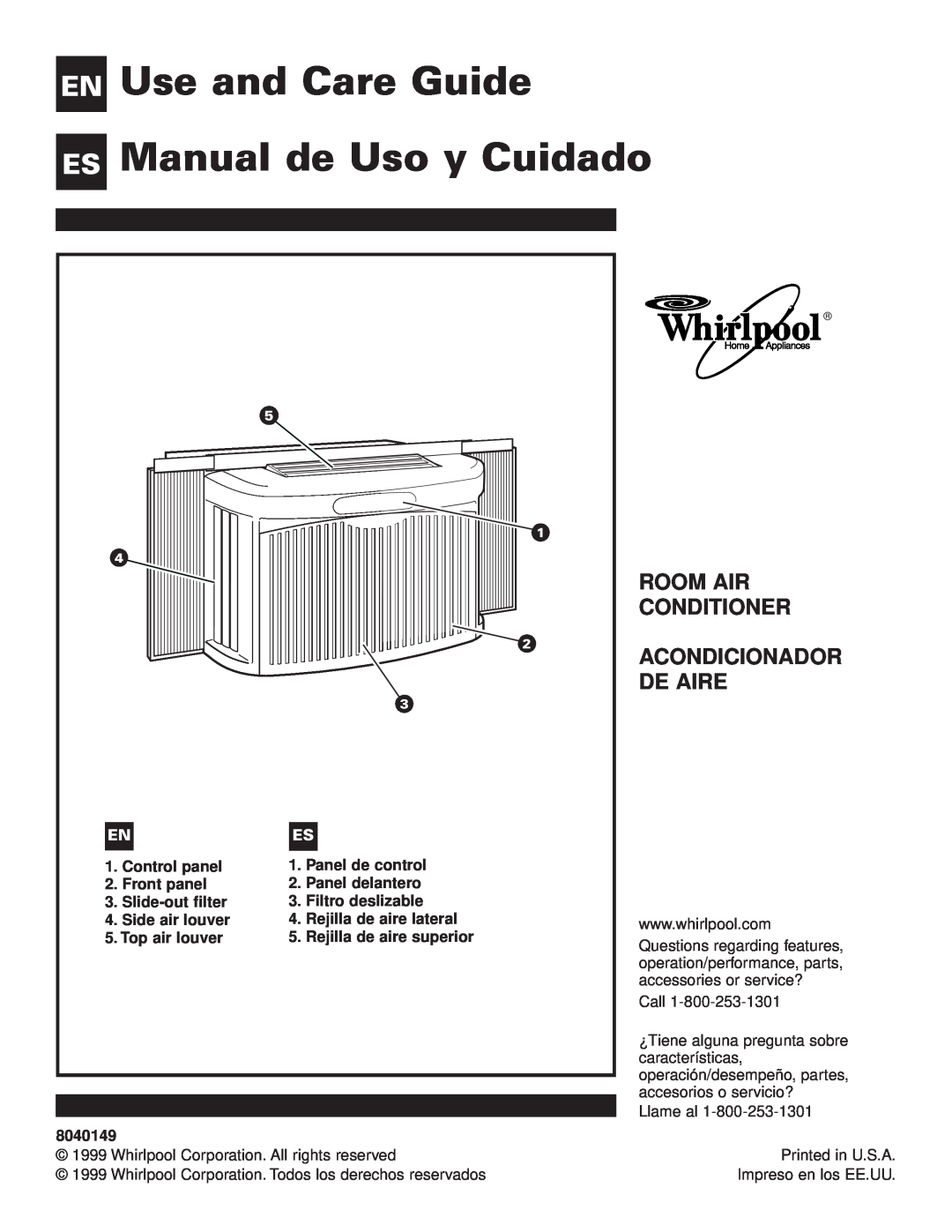 Whirlpool ACG052XJ0 manual Use and Care Guide Manual de Uso y Cuidado, En Es, Room Air Conditioner Acondicionador De Aire 