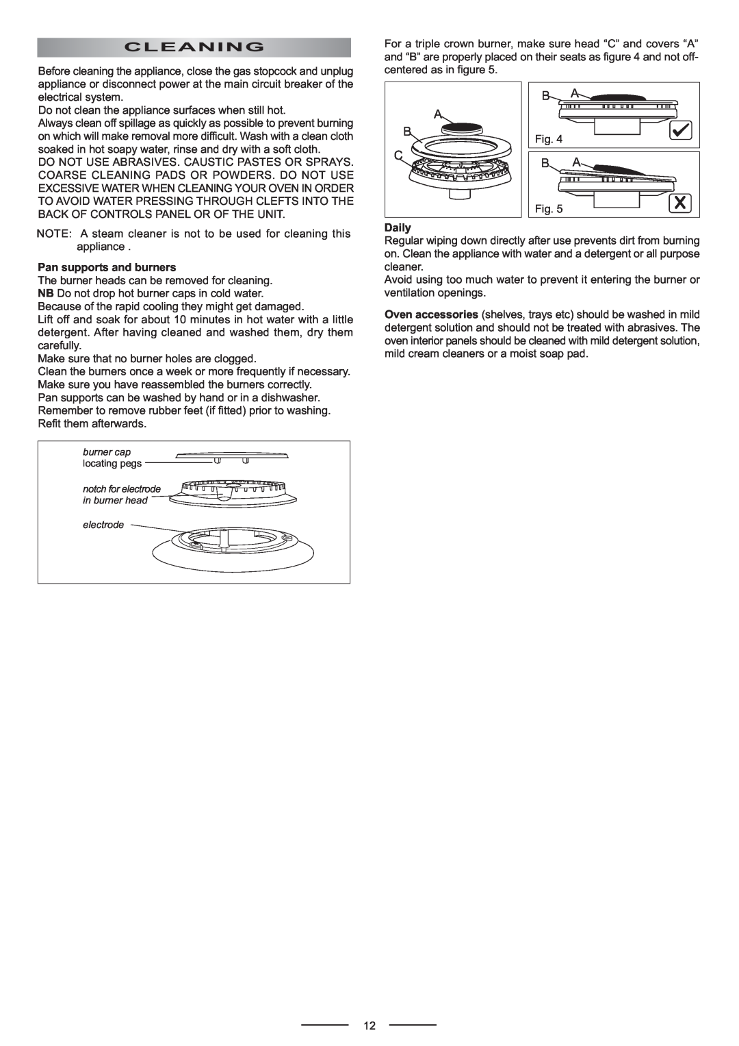 Whirlpool ACG902IX manual Cleaning, Pan supports and burners, Daily 