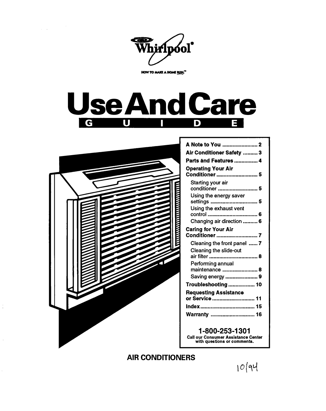 Whirlpool ACH082XD0 warranty Caring for Your Air Conditioner, Troubleshooting Requesting Assistance 