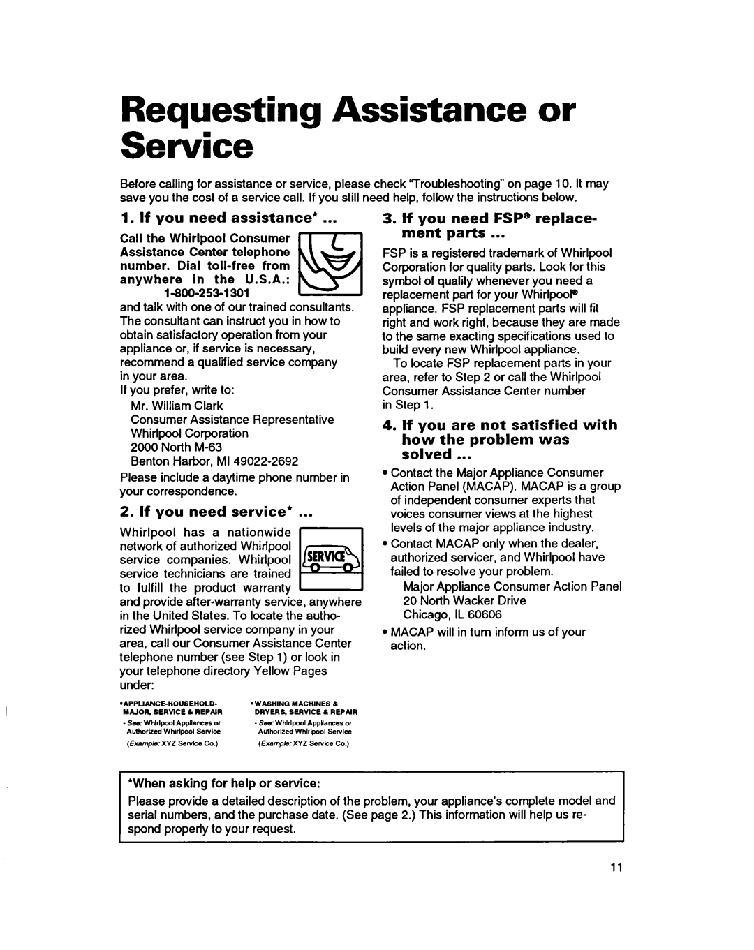 Whirlpool ACH082XD0 warranty Requesting Assistance or Setiice, If you need assistance, If you need service 