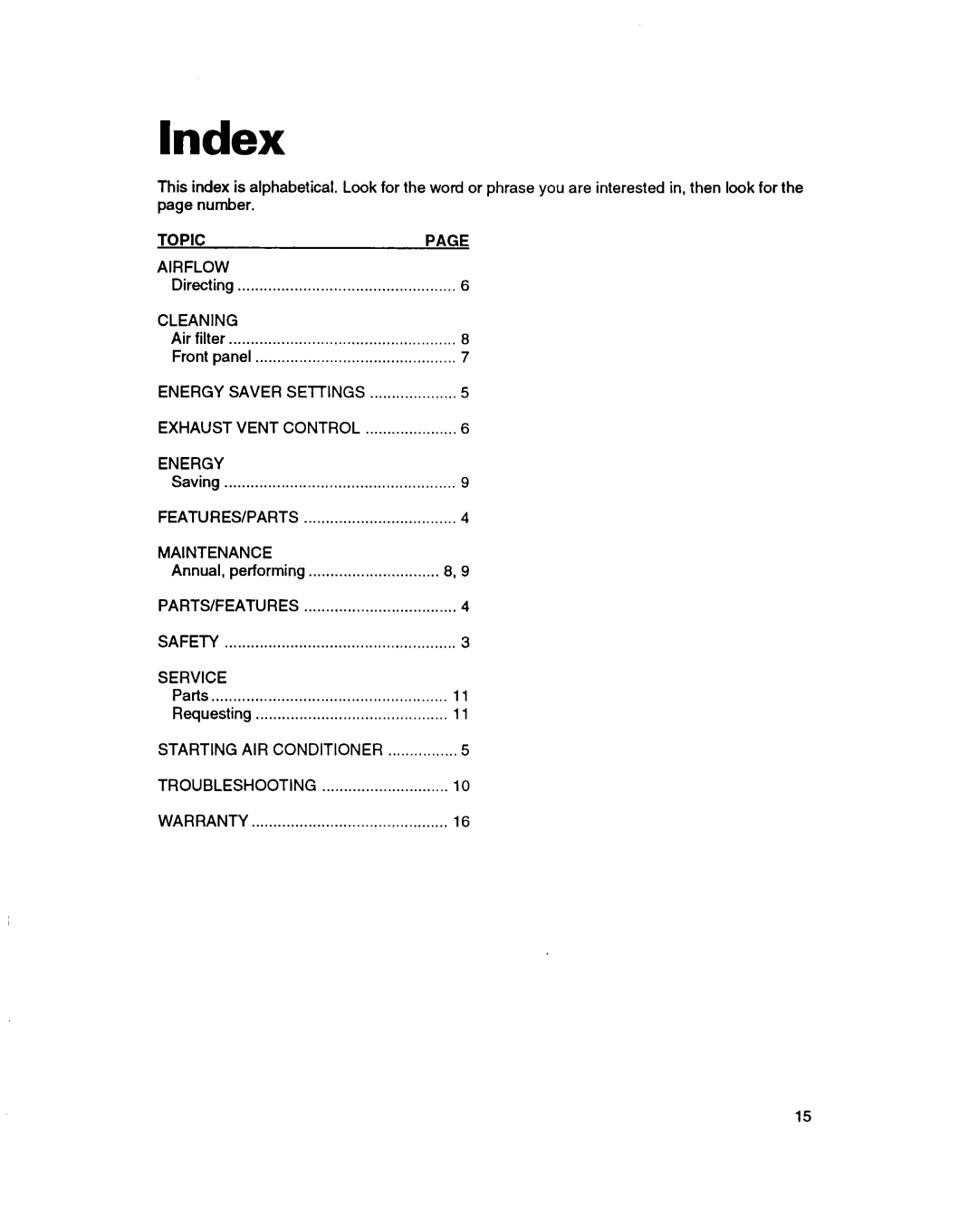 Whirlpool ACH082XD0 warranty Index 