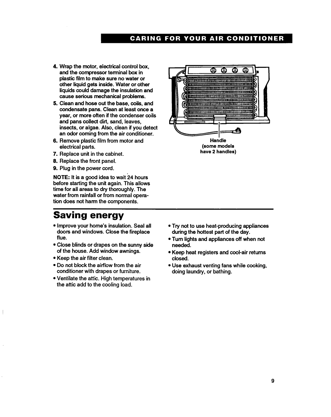 Whirlpool ACH082XD0 warranty Saving energy 