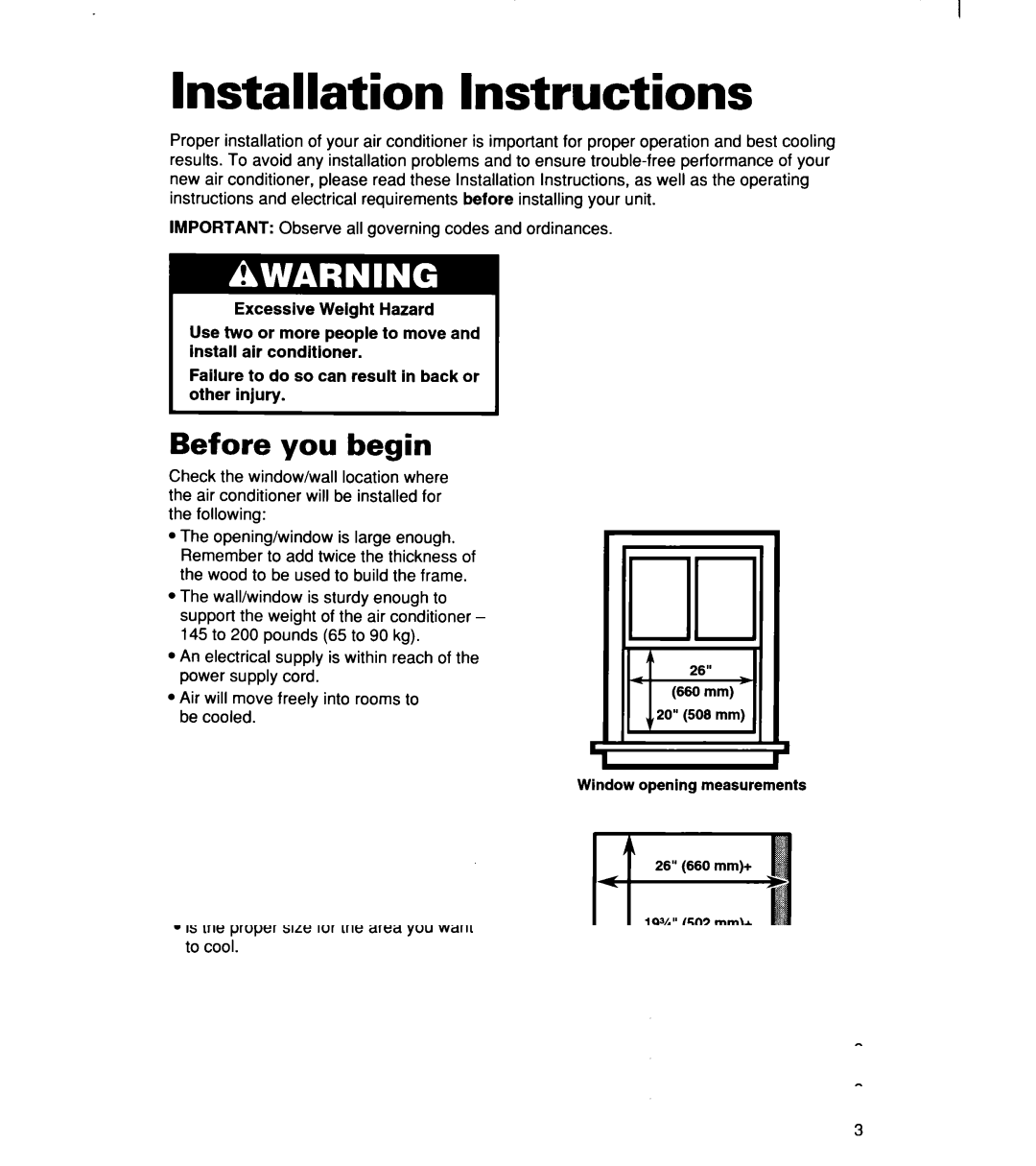 Whirlpool ACM244XE0, ACM 152XE0, ACM184XE0 important safety instructions Installation Instructions, Before you begin 