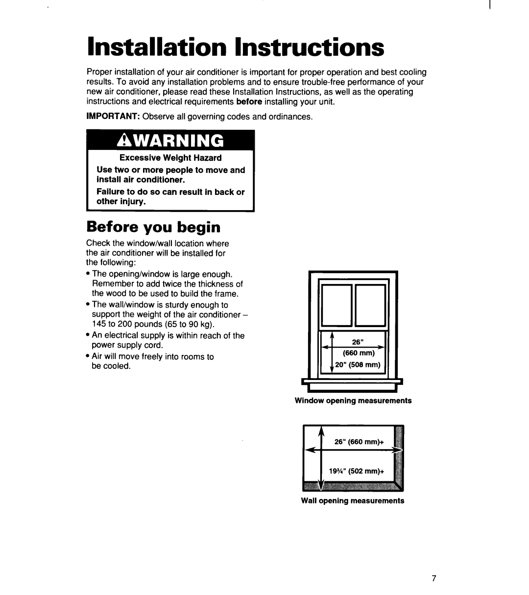 Whirlpool ACM244XE0, ACM 152XE0, ACM184XE0 important safety instructions Installation Instructions, Before you begin 