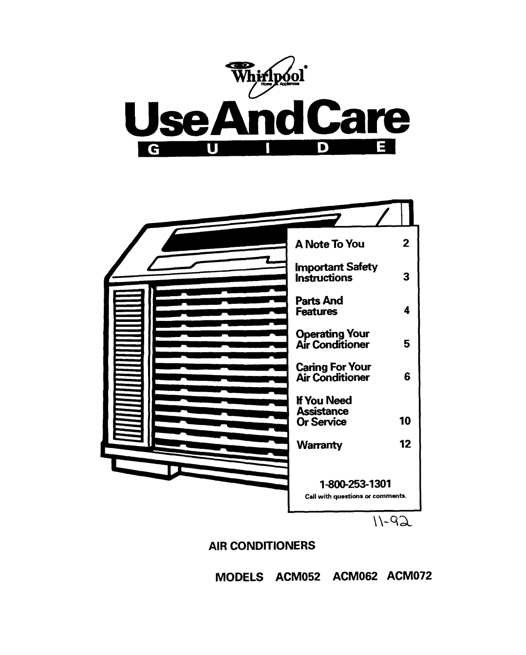 Whirlpool ACM052 warranty UseAndCare, TLl9.m&#d 