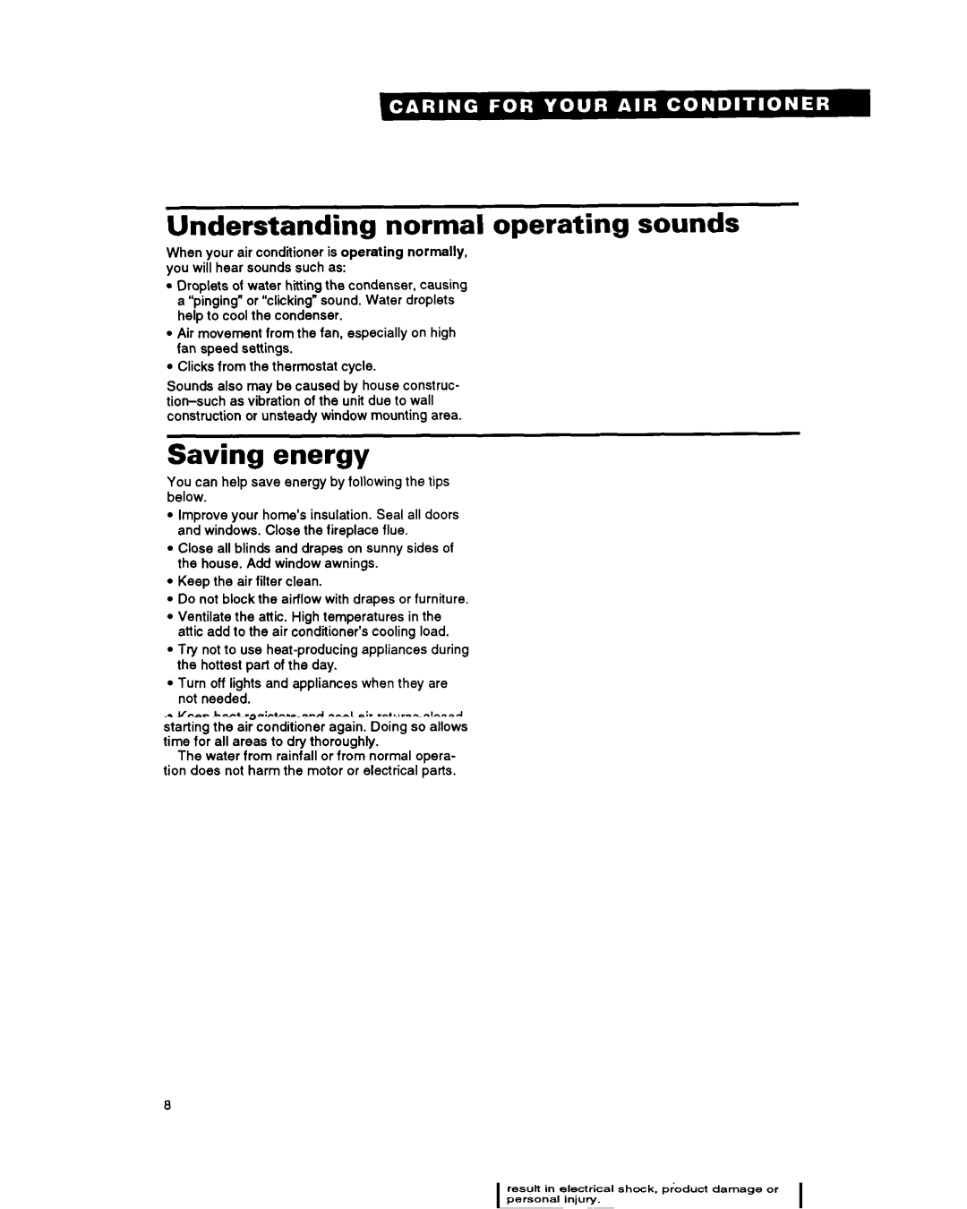 Whirlpool ACM052 warranty Understanding normal operating sounds, Saving energy 