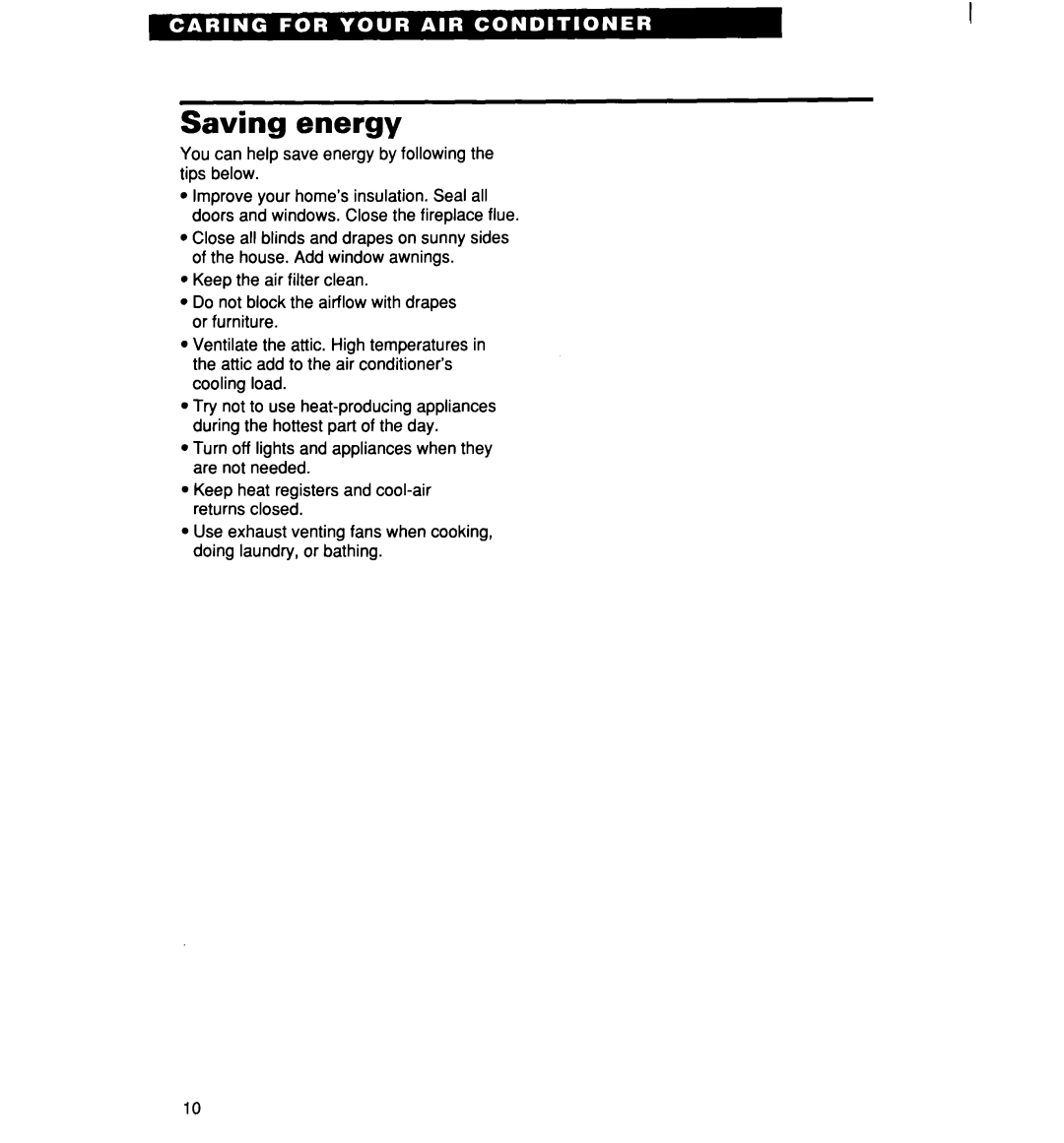 Whirlpool ACM072, ACM062 warranty Saving energy, You can help save energy by following the tips below 