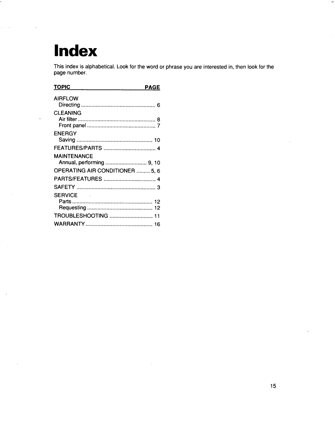 Whirlpool ACM102, ACM122 warranty Index 