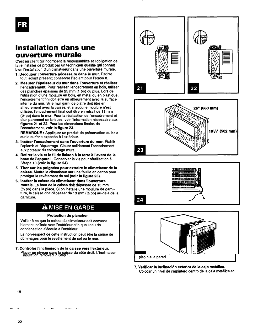 Whirlpool ACM184XA0 manual Installation dans une ouverture murale 