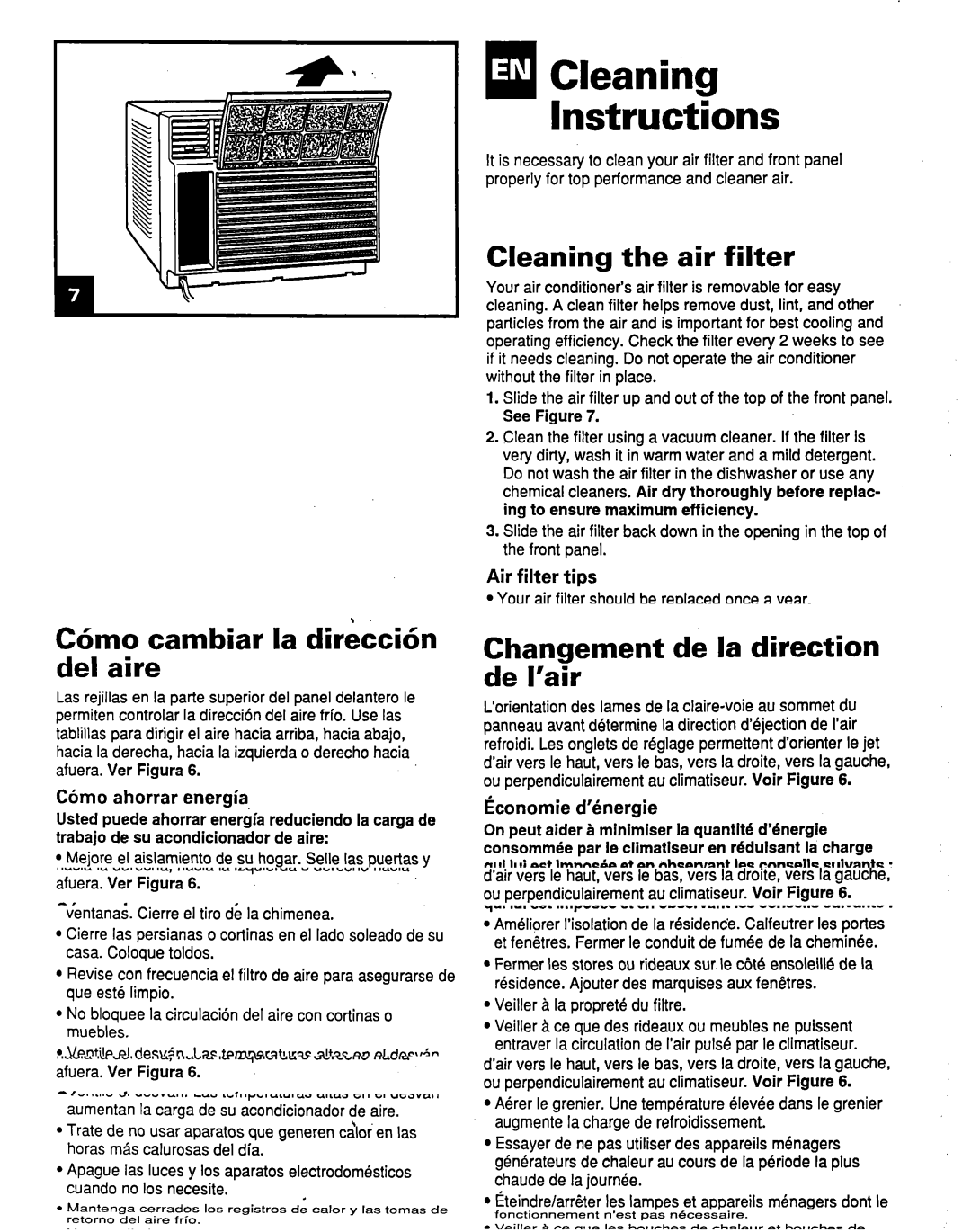 Whirlpool ACM184XE1 manual HICleaning Instructions, Cleaning the air filter, Air filter tips 