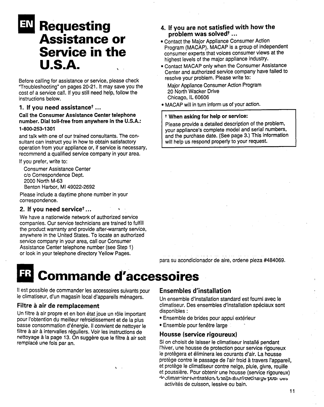 Whirlpool ACM184XE1 manual AIR&questing Assistance or Service A. c, If you need assistance+, If you need service+ 