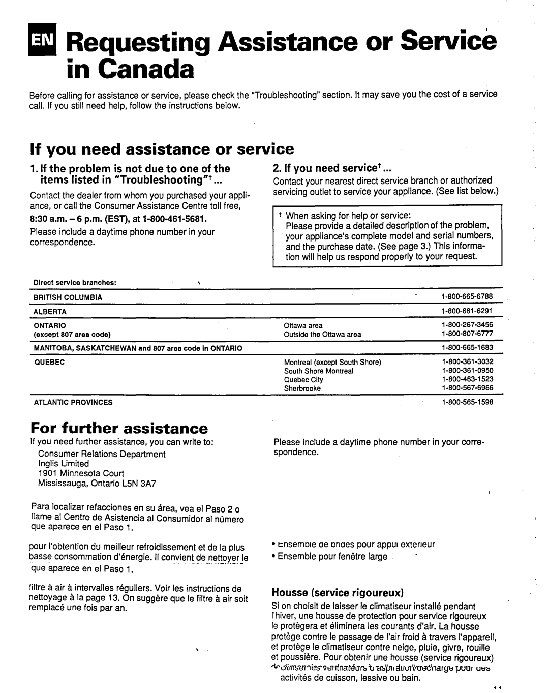 Whirlpool ACM184XE1 manual Tion will help us respond properly to your request, Minnesota Court Mississauga, Ontario L5N 3A7 