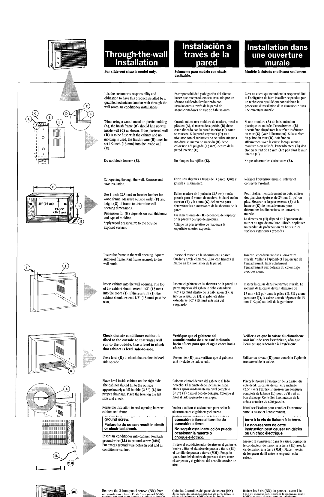 Whirlpool ACM184XE1 manual For slide-out chassis model onlv, Solamenteuara modelo con chasis deslizable.’ 