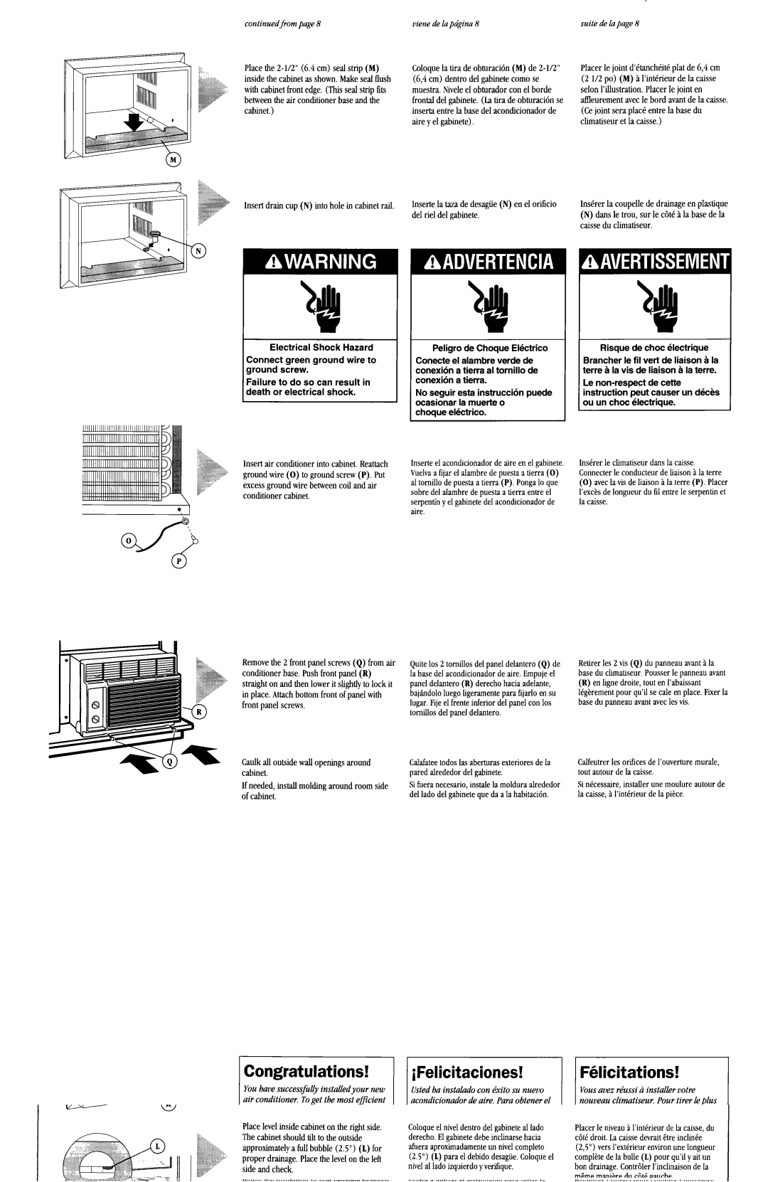 Whirlpool ACM184XE1 manual Congratulations, Ifelicitaciones Fklicitations, Frompage8, Suite delapage8 