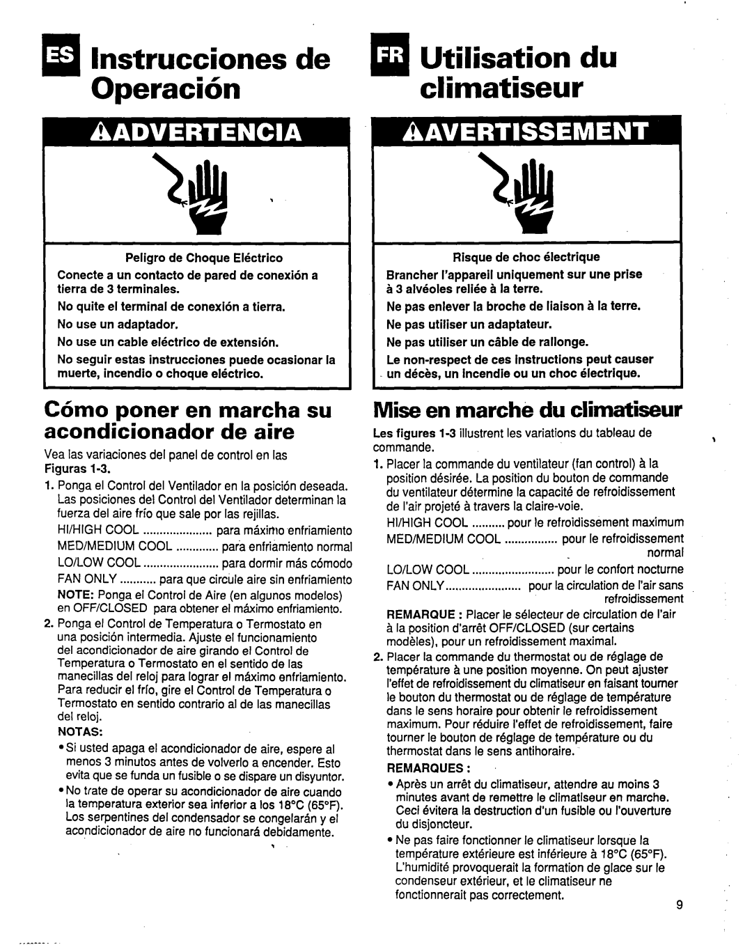 Whirlpool ACM184XE1 Lnstrucciones de ql Utilisation du Operacihclimatiseur, C6mo poner en marcha su Acondicionador de aire 