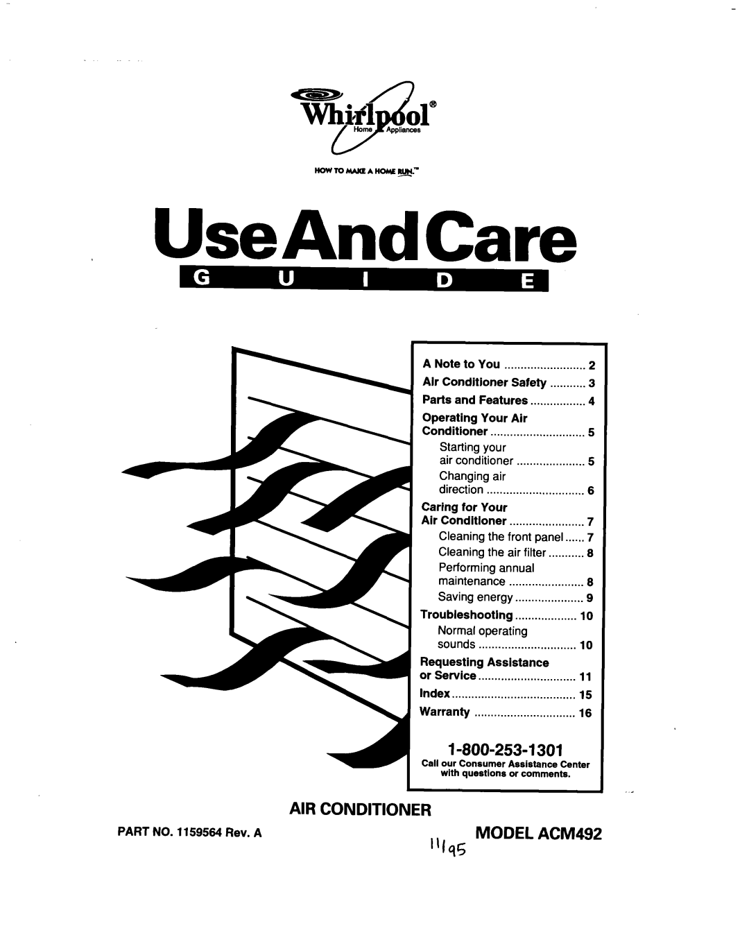 Whirlpool ACM492 warranty UseAndCare 