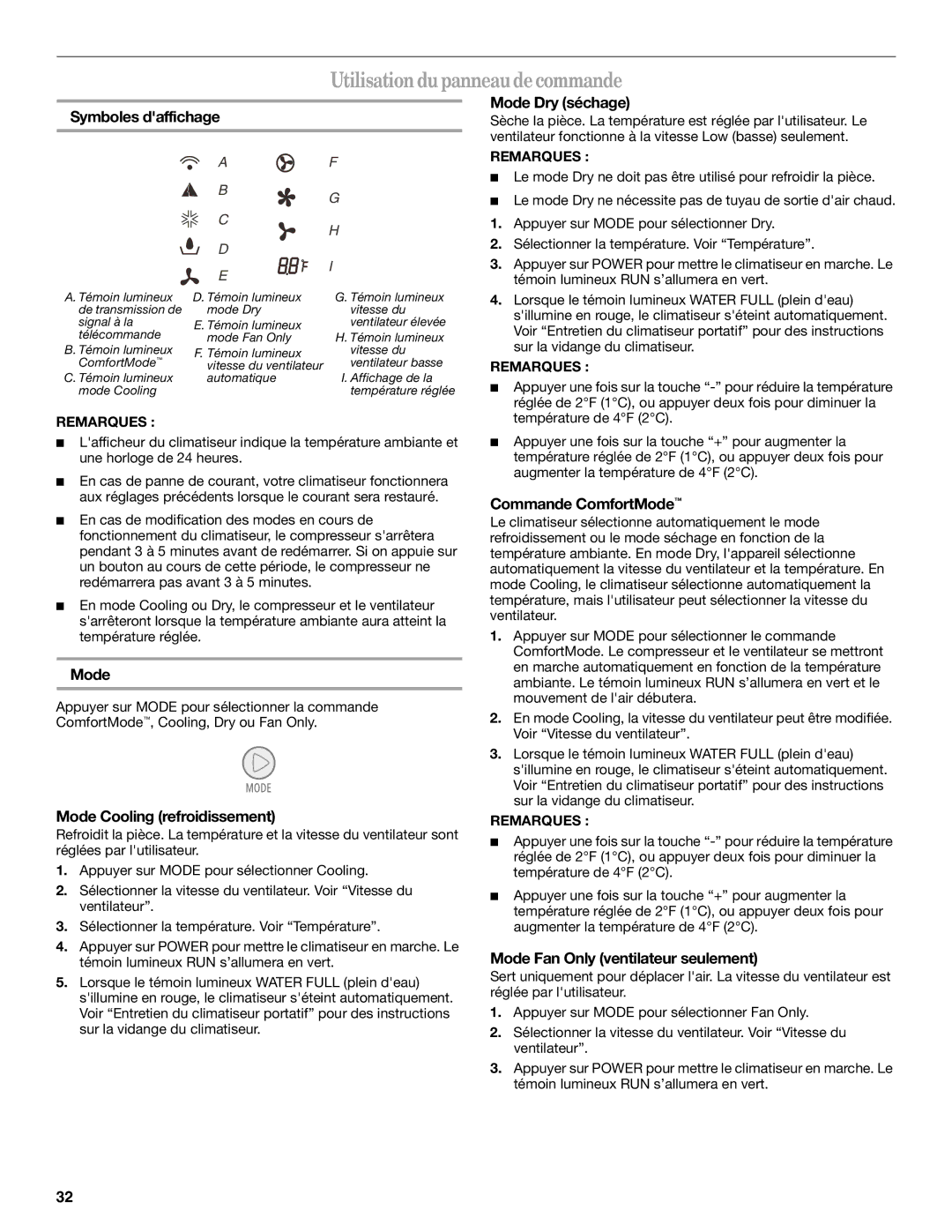 Whirlpool ACP102PR0 manual Utilisation du panneaudecommande 