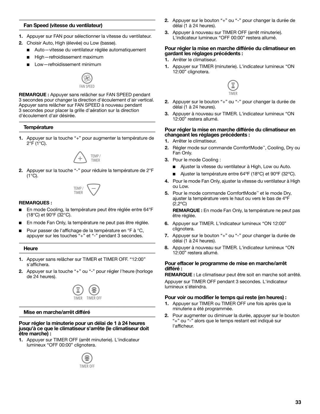 Whirlpool ACP102PR0 manual Fan Speed vitesse du ventilateur, Température, Heure 