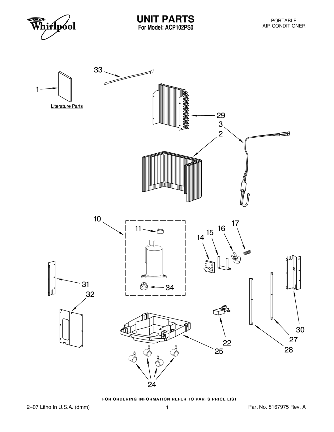 Whirlpool ACP102PS0 manual Unit Parts 