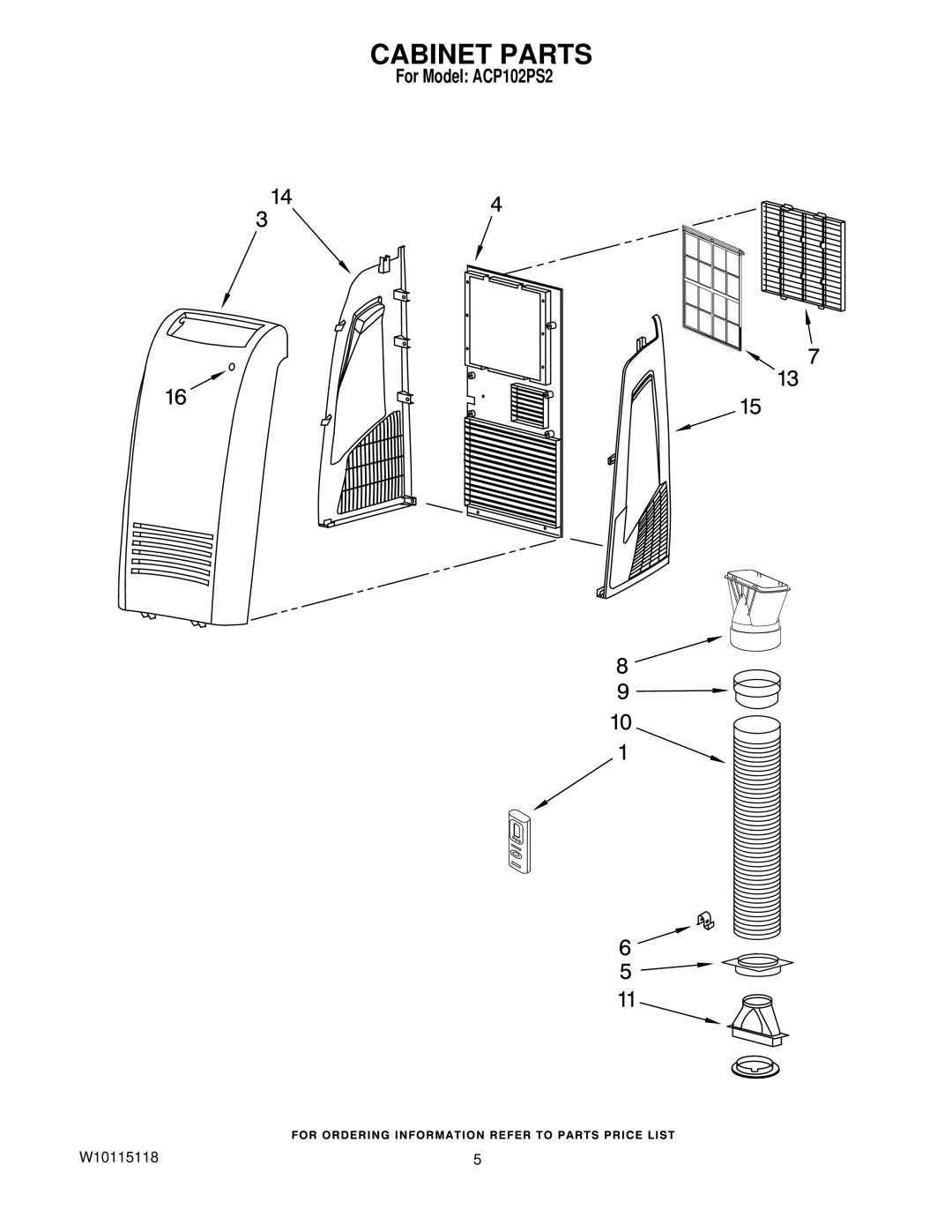 Whirlpool ACP102PS2 manual Cabinet Parts 