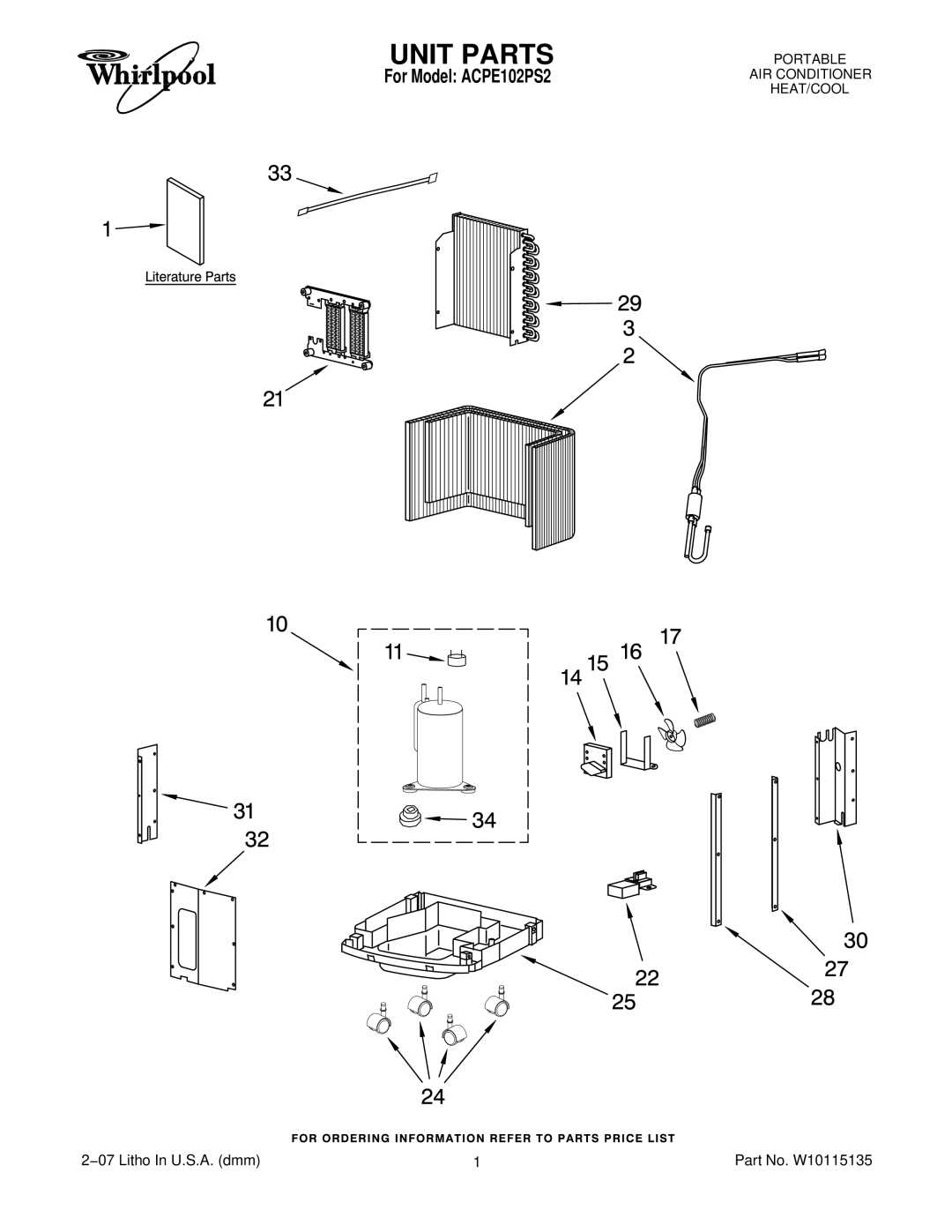 Whirlpool ACPE102PS2 manual Unit Parts 