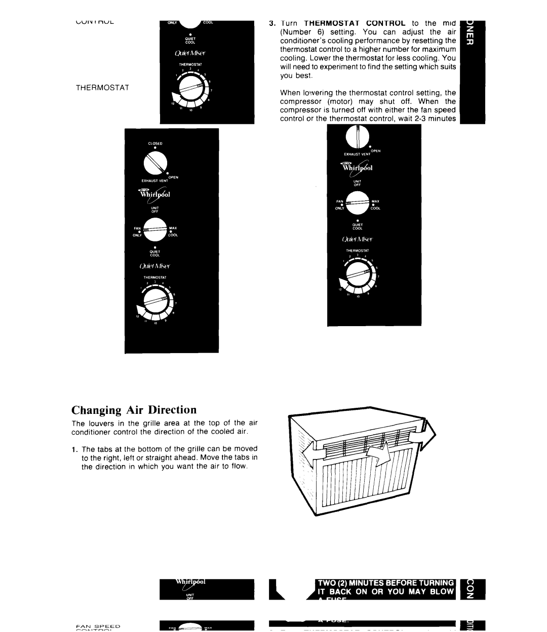 Whirlpool ACPS82, ACW082 manual Using the Exhaust Vent Control, Changing Air Direction 