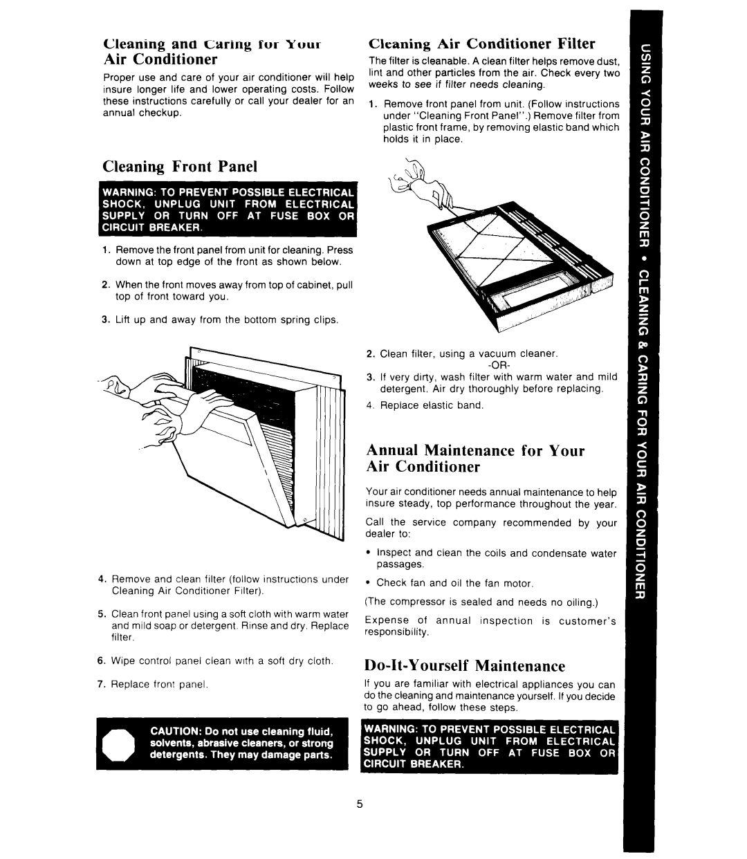 Whirlpool ACW082, ACPS82 Cleaning Front Panel, Annual Maintenance for Your Air Conditioner, Do-It-Yourself Maintenance 