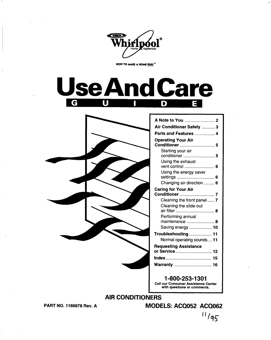 Whirlpool ACQ052 ACQ062 warranty UseAndCare 