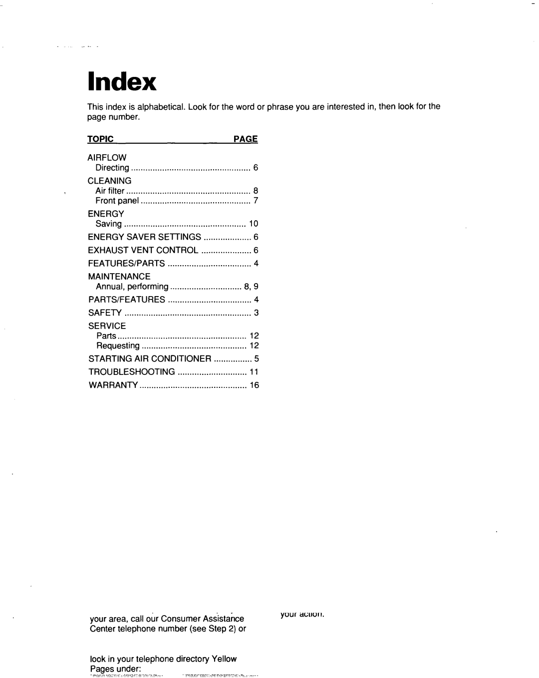 Whirlpool ACQ052 ACQ062 warranty Index 