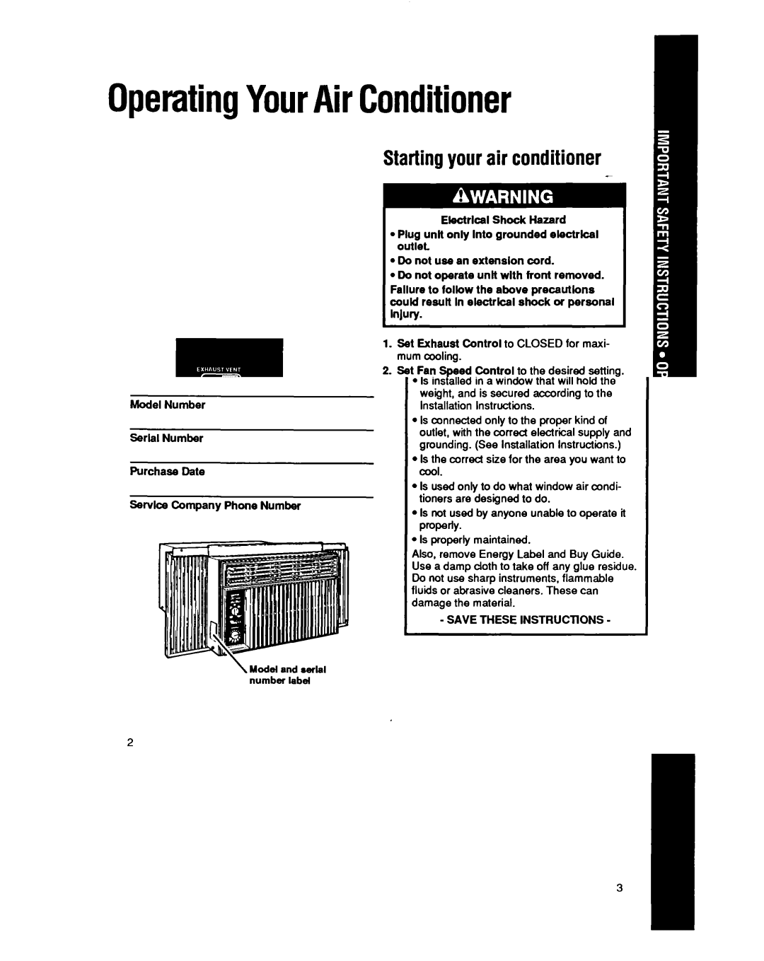 Whirlpool AMQ062, ACQ052 manual OperatingYourAirConditioner, Startingyour air conditioner 